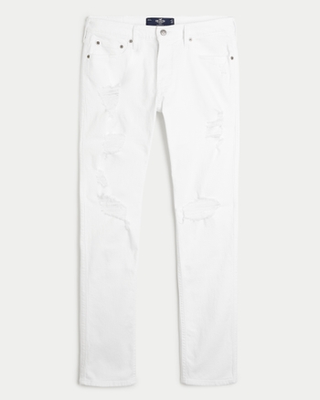 Hombres Jeans ajustados rasgados en blanco Hombres Partes inferiores | HollisterCo.com