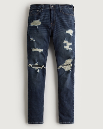Hombres Jeans ajustados rasgados con lavado oscuro | Liquidación | HollisterCo.com