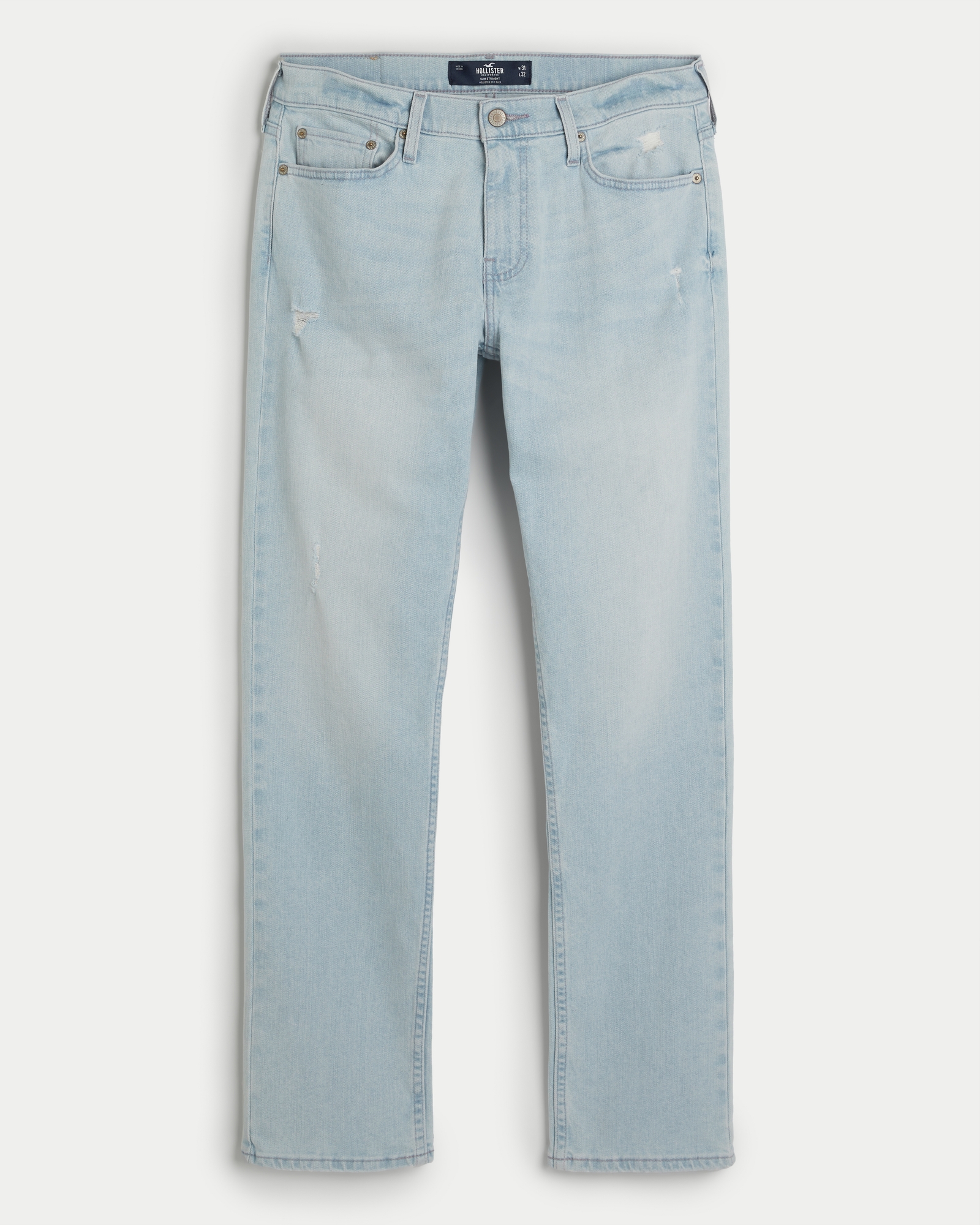 Men's Distressed Light Wash Slim Straight Jeans