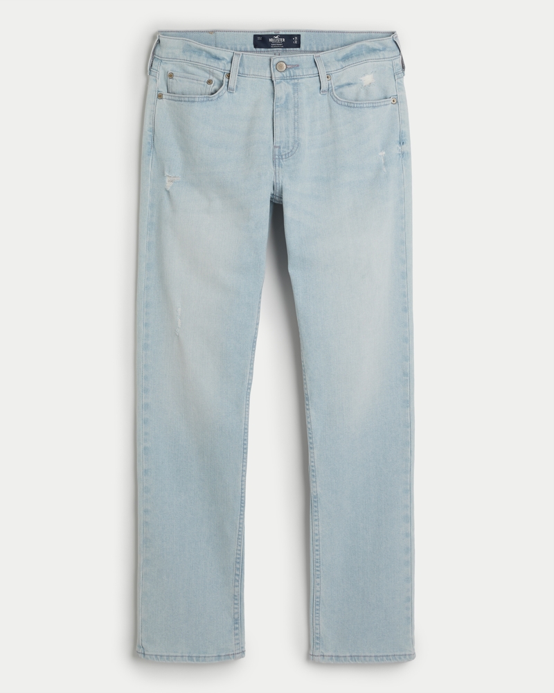 Men's Distressed Light Wash Slim Straight Jeans | Men's | HollisterCo.com