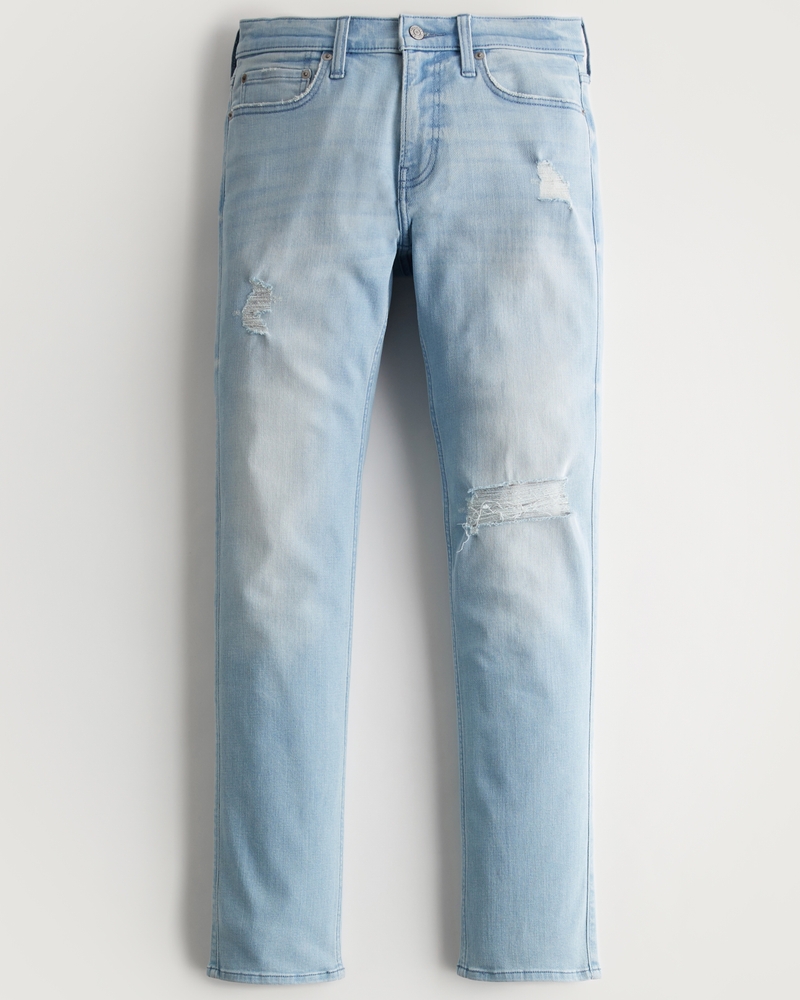Men's Distressed Light Wash Slim Straight Jeans