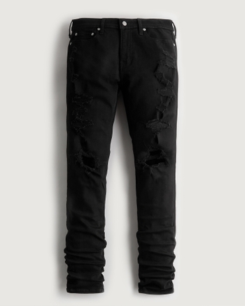 Men s Ripped Black No Fade Stacked Skinny Jeans Men s Clearance HollisterCo