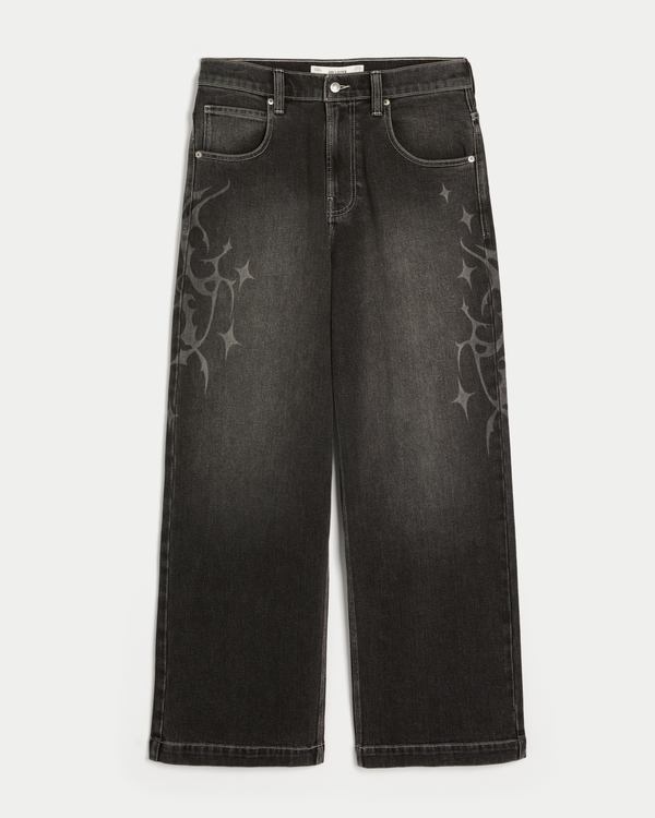 Graphic Super Baggy Jeans, Washed Black view 1