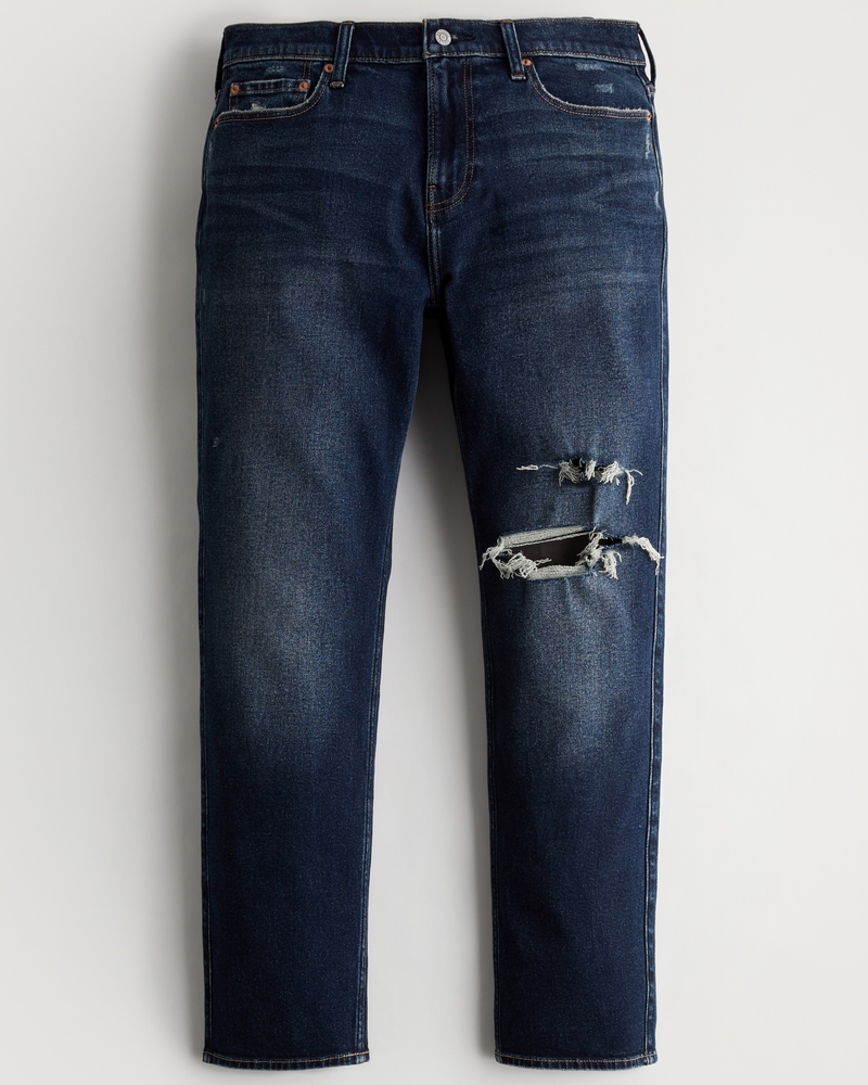 Heren Straight jeans met gescheurde donkere indigowassing uit de jaren