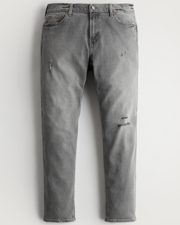 Heren Middengrijze slimfit jeans met slijtageplekken in jaren 90stijl