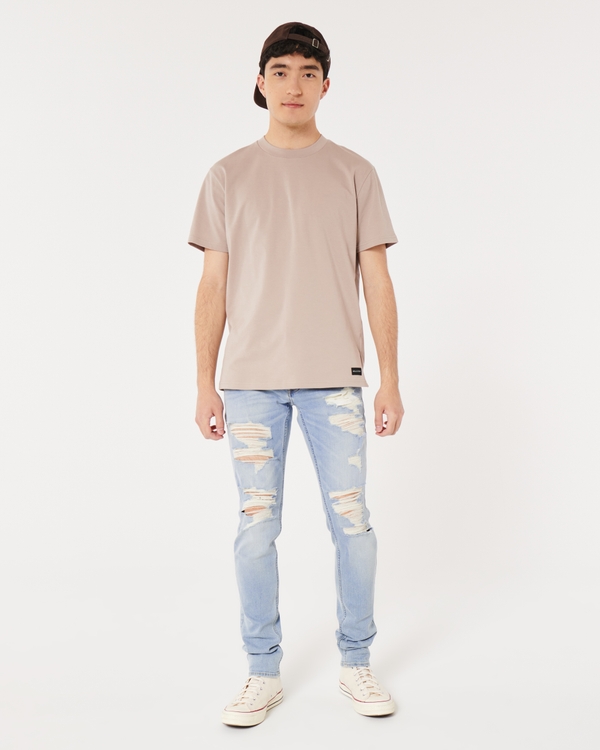 Ripped Light Wash Stacked Skinny Jeans, Shredded Light Wash