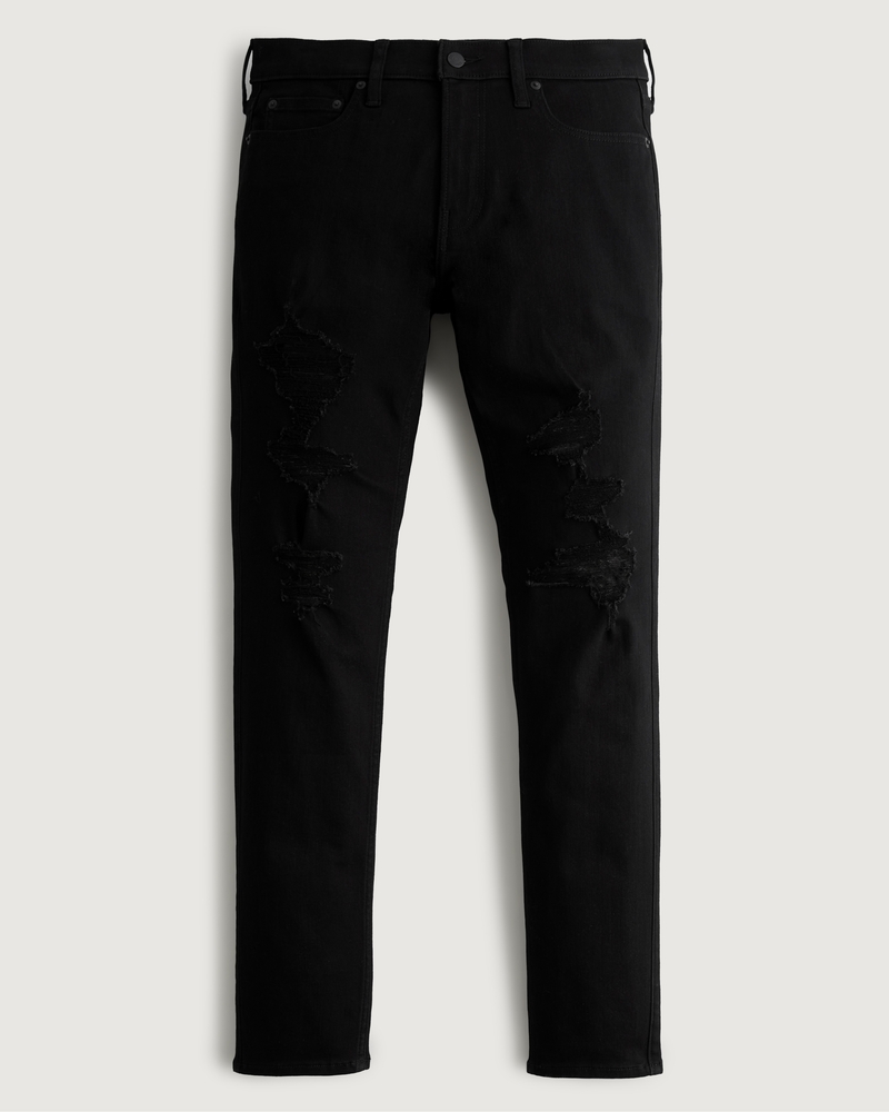 Men's Ripped Black No Fade Skinny Jeans | Men's Clearance | HollisterCo.com