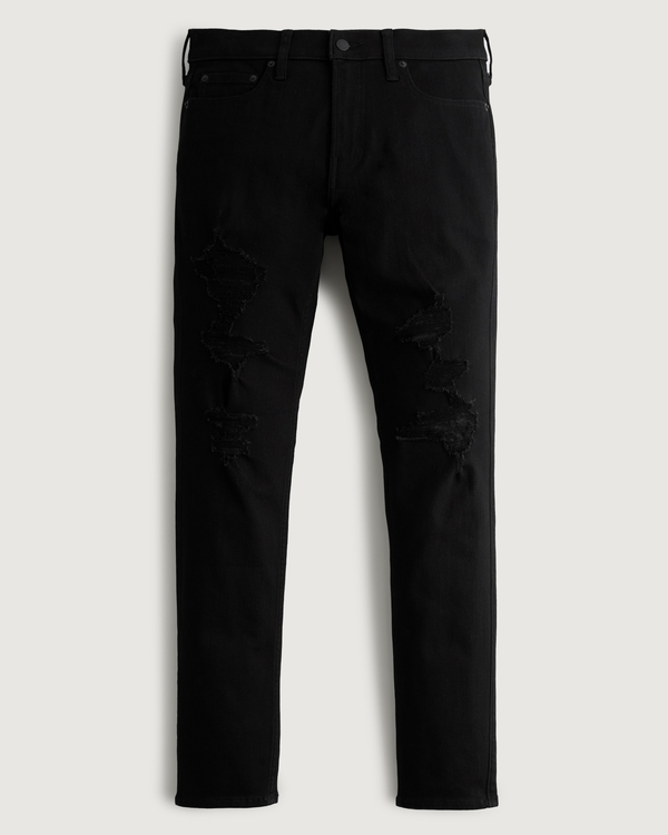 Men's Ripped Black No Fade Skinny Jeans | Men's Bottoms | HollisterCo.com