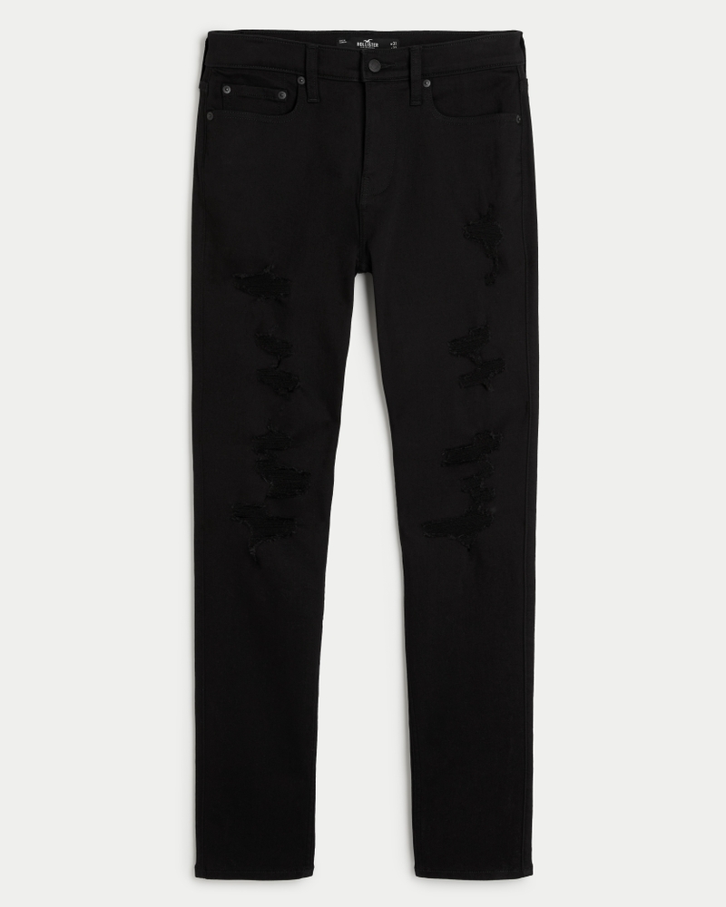 Men's Ripped Black No Fade Athletic Skinny Jeans Men's Bottoms