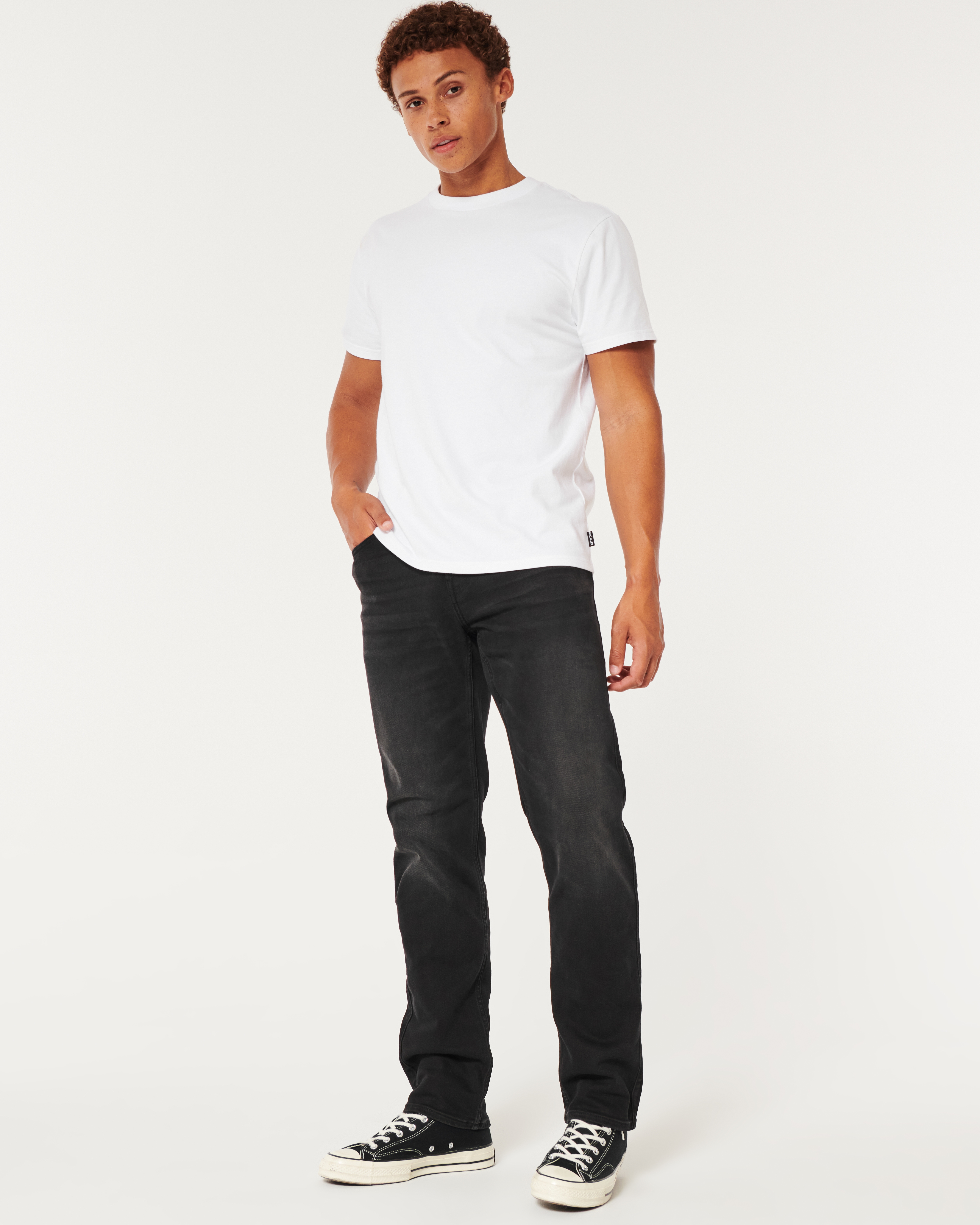 Washed Black Athletic Slim Straight Jeans