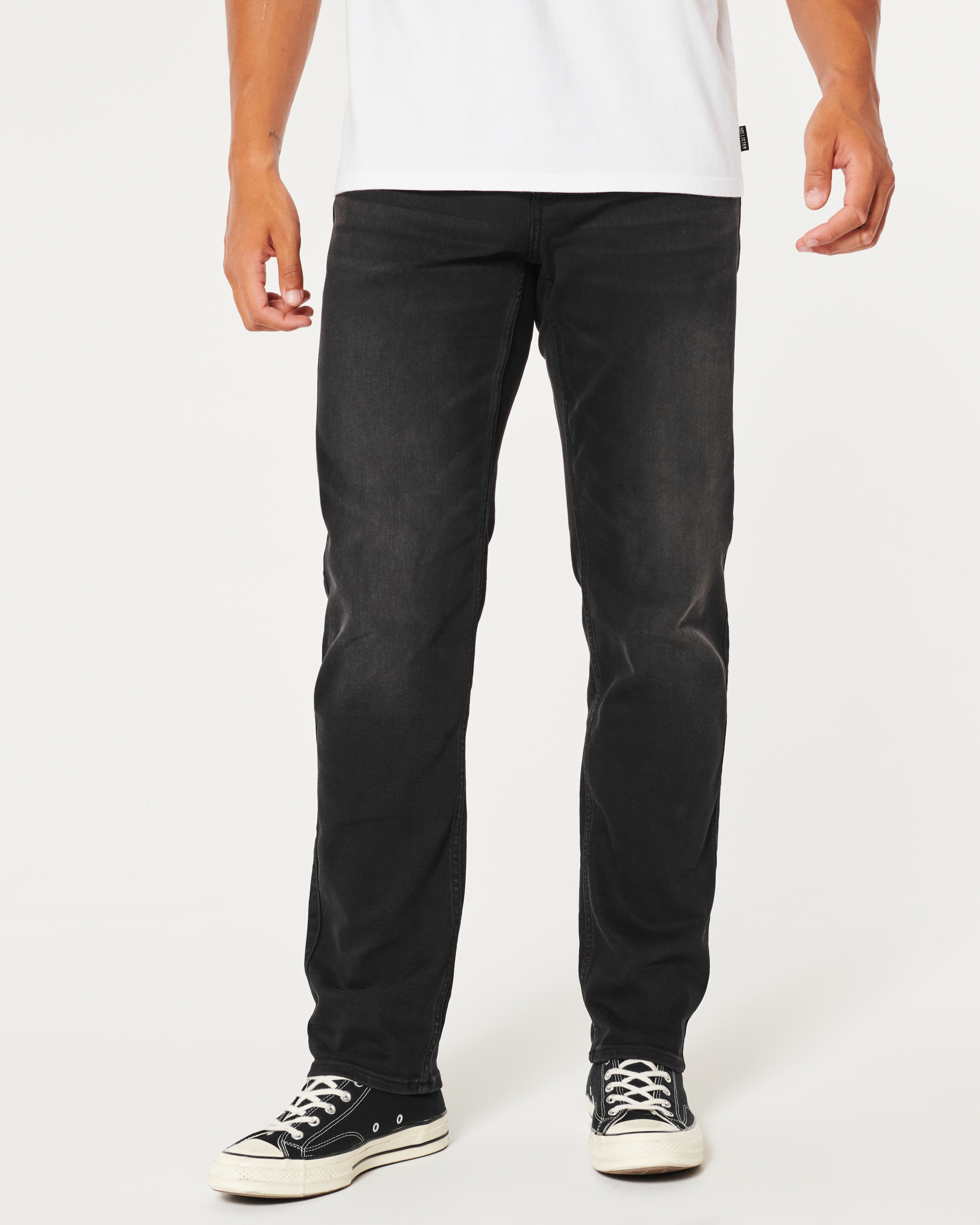 Washed Black Athletic Slim Straight Jeans