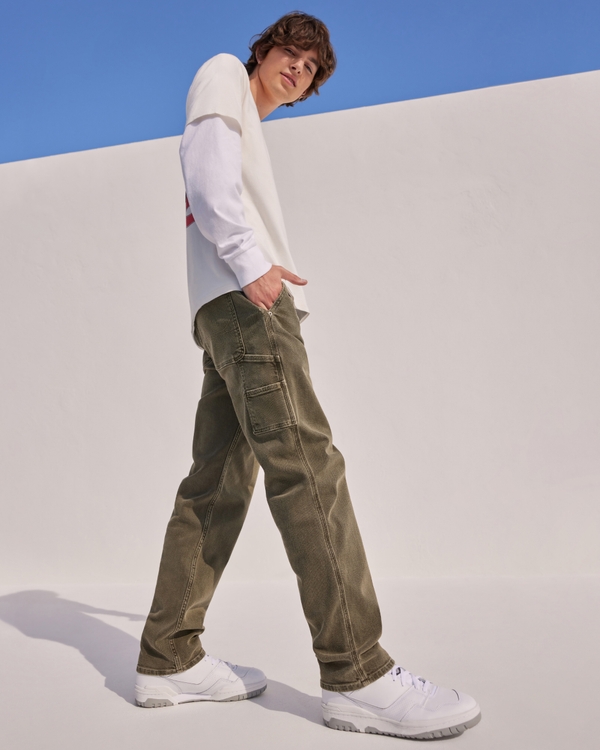 Hollister cord baggy cargo trouser in olive