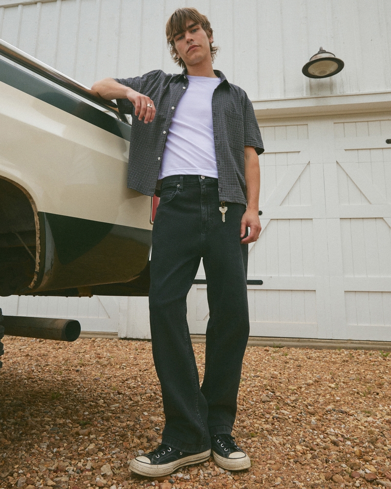 Men's Washed Black Baggy Jeans Men's Bottoms