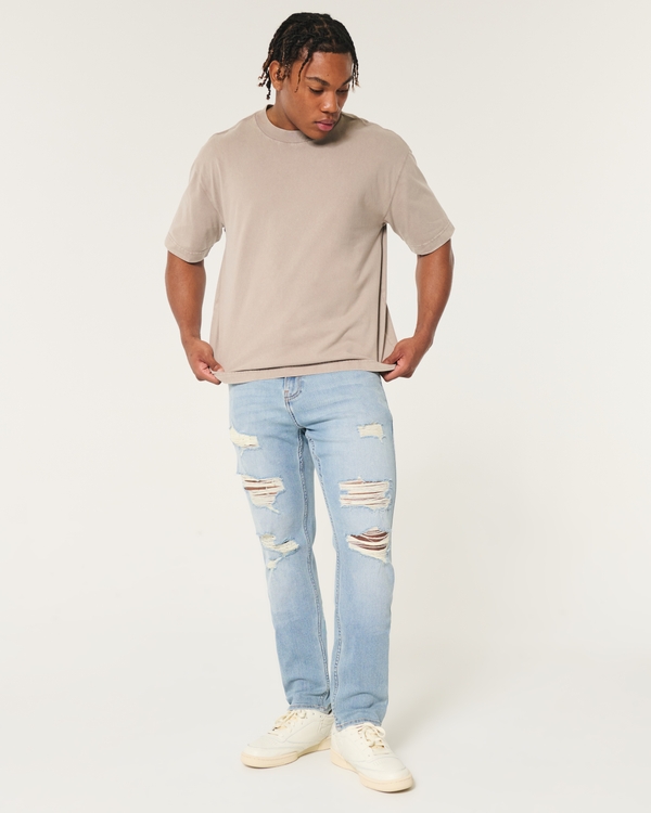 Ripped Light Wash Athletic Skinny Jeans, Ripped Light