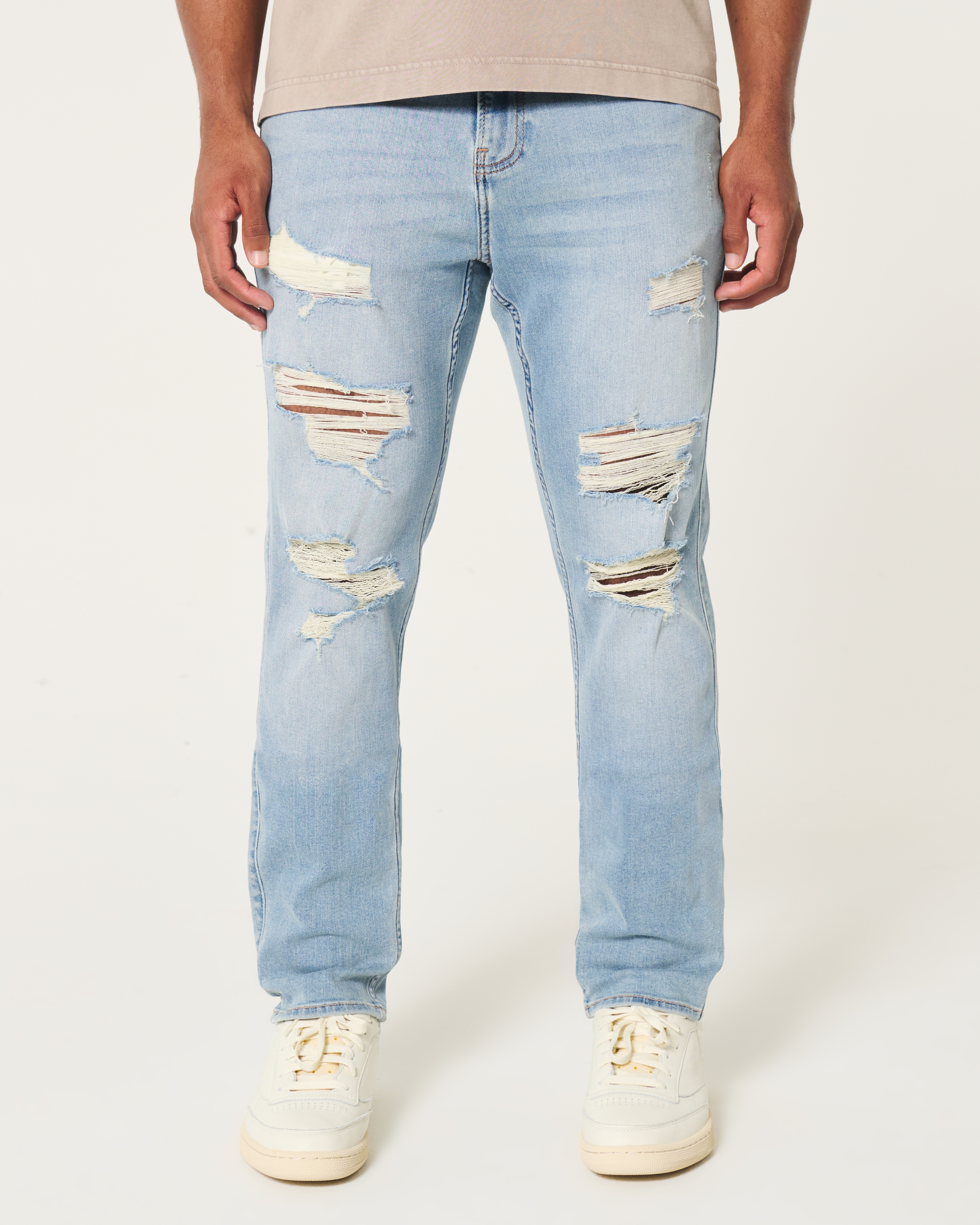 Hollister Light Wash good Ripped Slim Straight Jeans 34x30