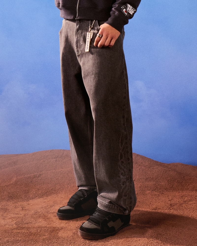 Loose Jeans Black Hollister Jeans Mens Men's Washed Black