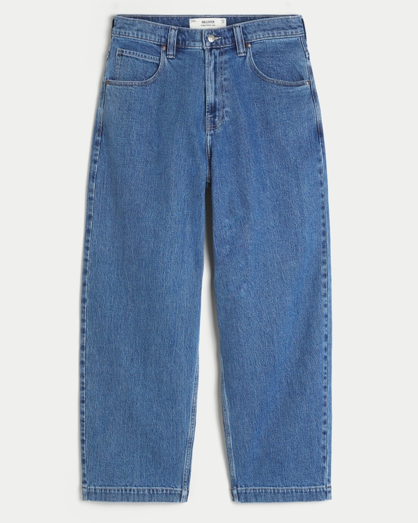 メンズ ミディアムウォッシュ刺繍入りバギースケータージーンズ