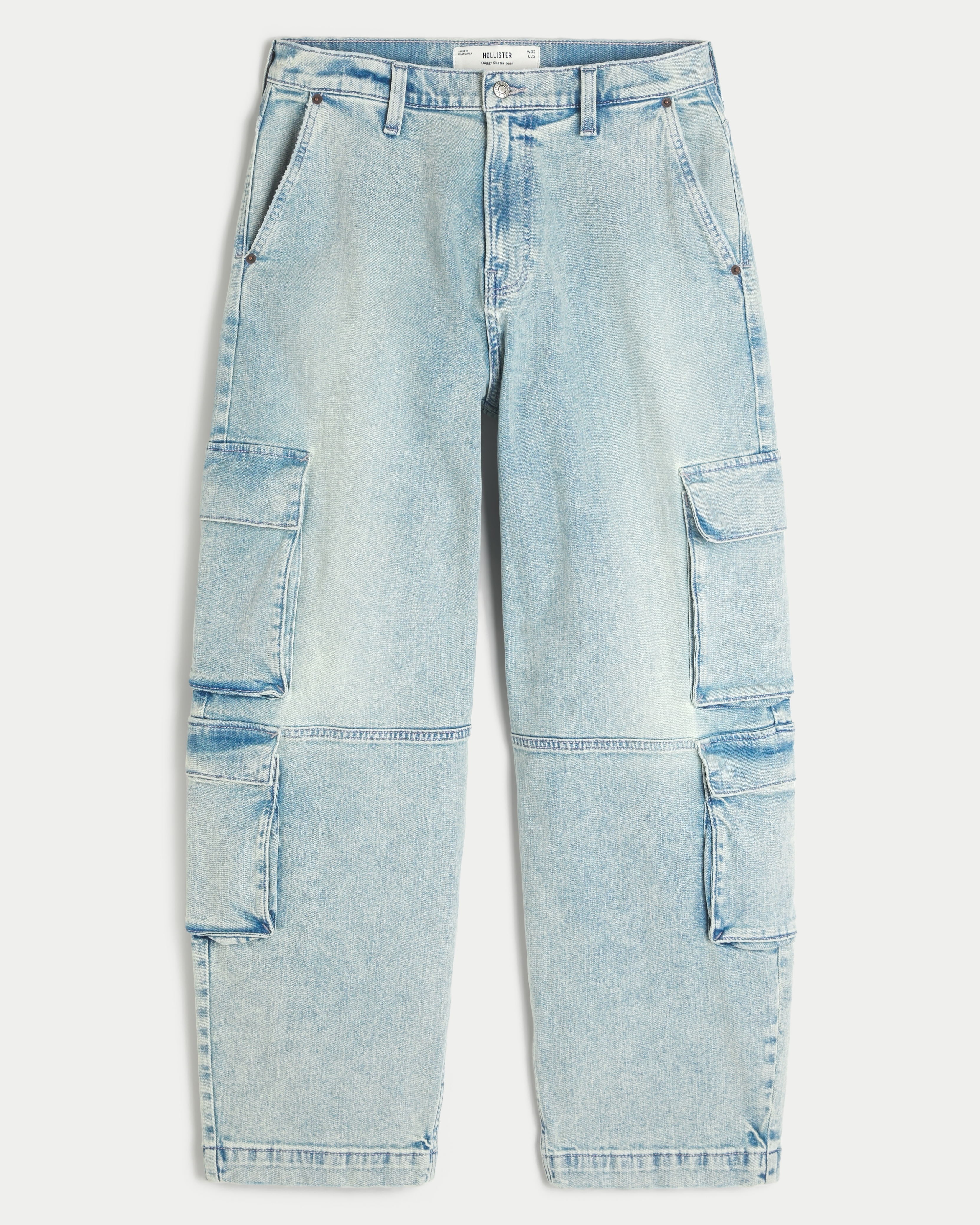 Light Wash Cargo Skater Baggy Jeans