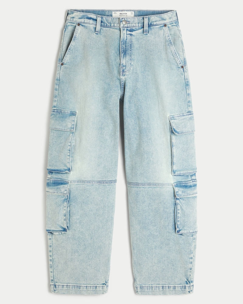【関税＆送料込み】Off-White Cargo 'Baggy' Jeans In Blue Co Jeans | Super Baggy Rigid Cargo Denim Jeans | boohooMAN