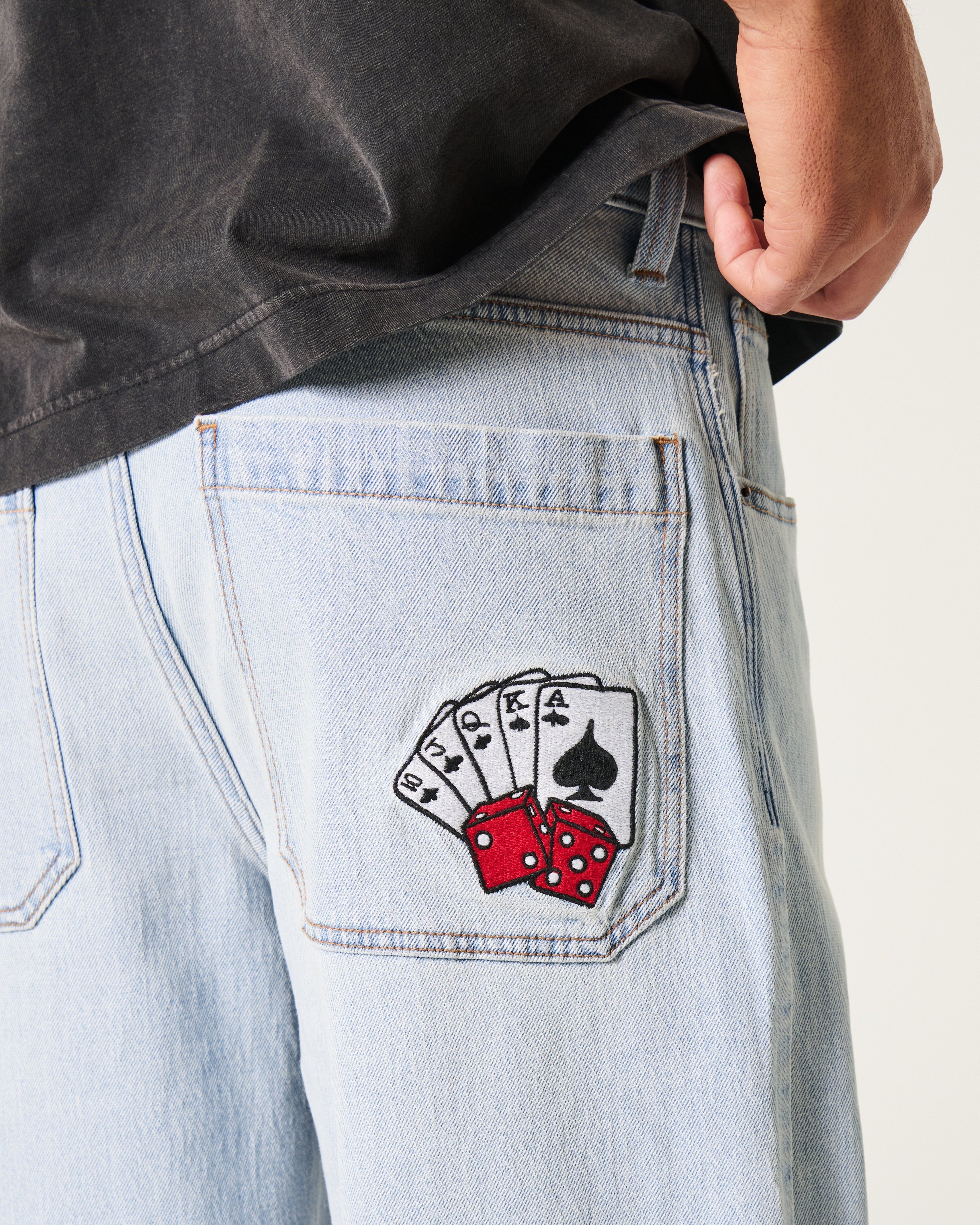 Light Wash Playing Cards Graphic Super Baggy Jeans