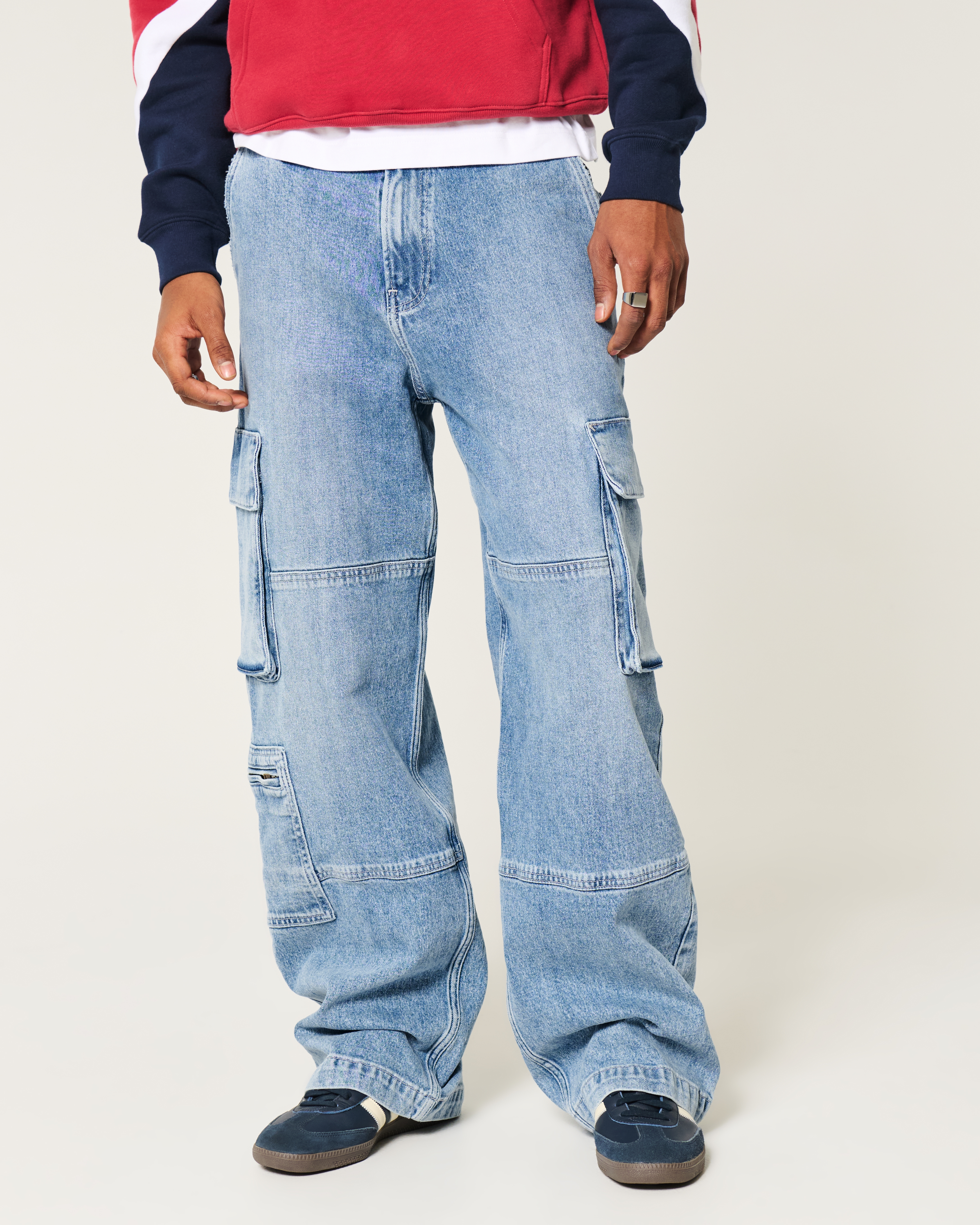 Light Wash Super Baggy Cargo Jeans