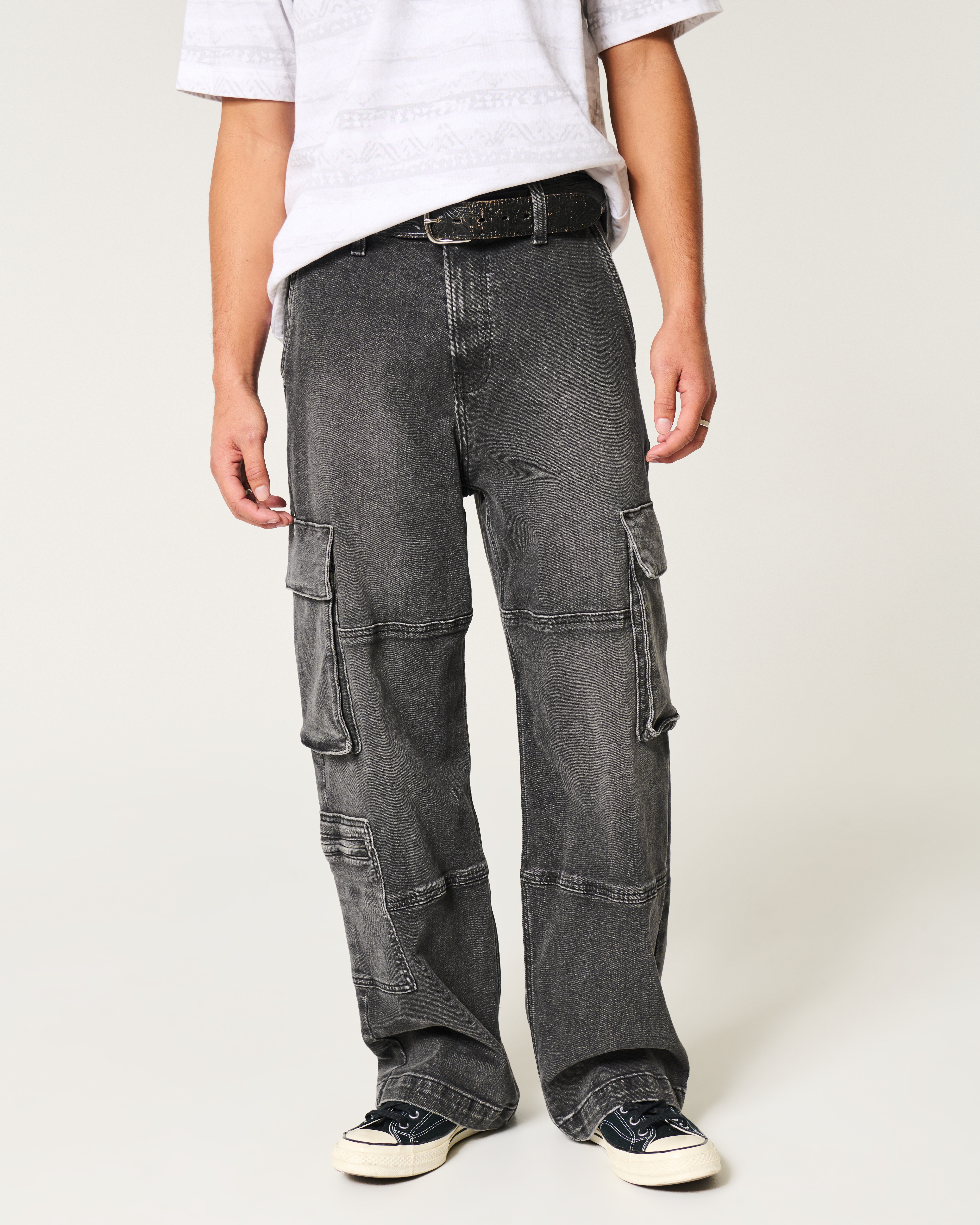 Washed Black Super Baggy Cargo Jeans