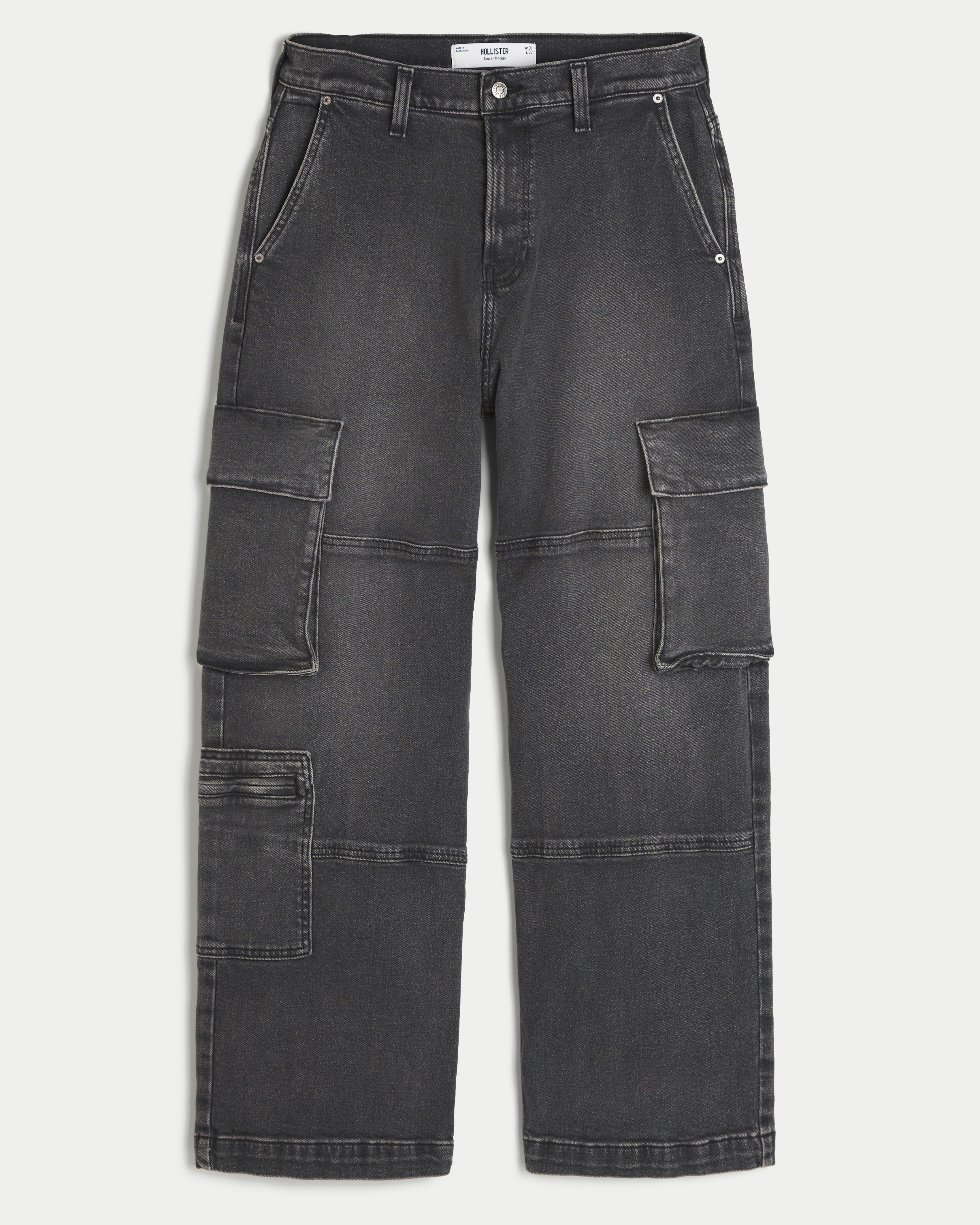 Washed Black Super Baggy Cargo Jeans