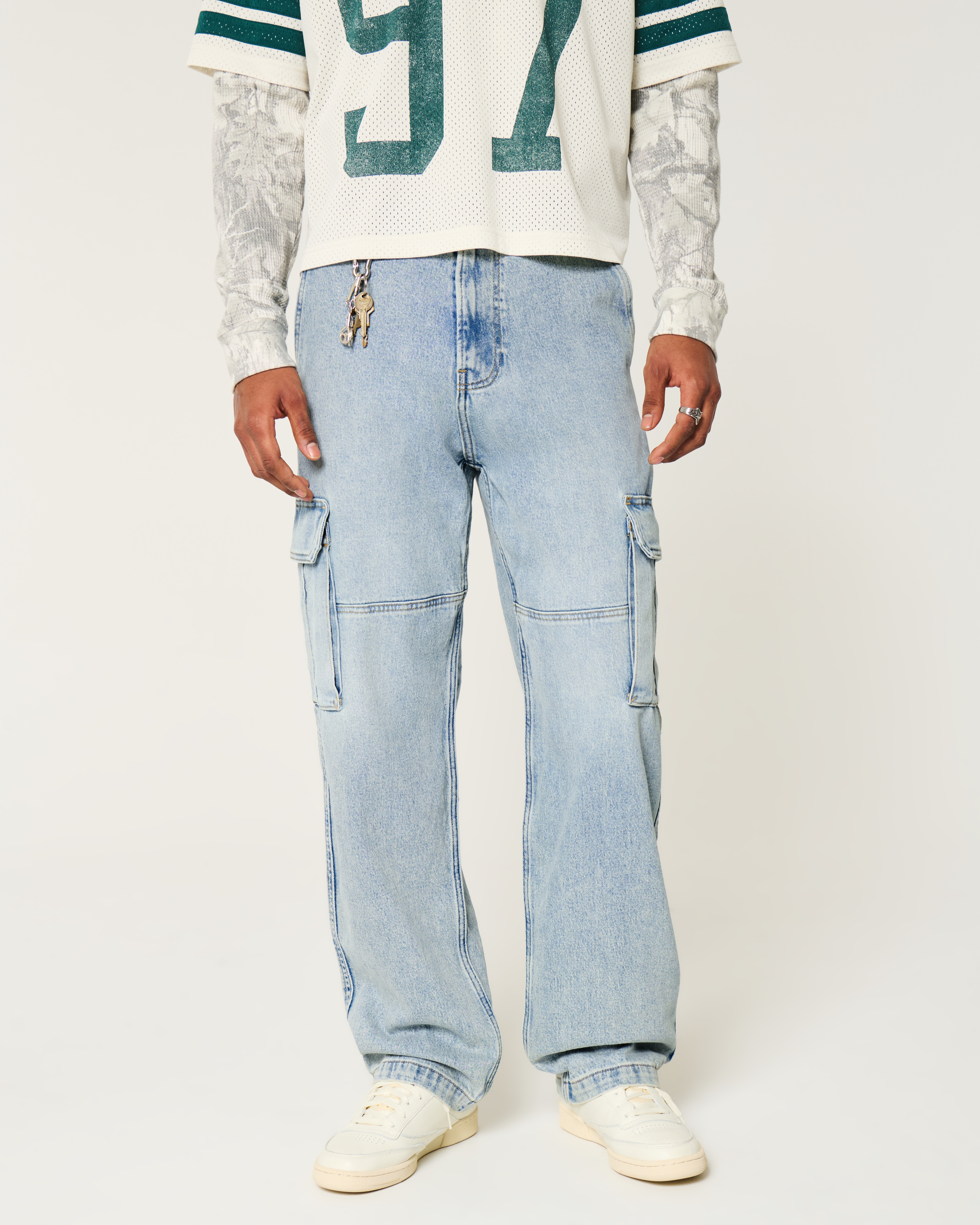 Light Wash Baggy Cargo Jeans