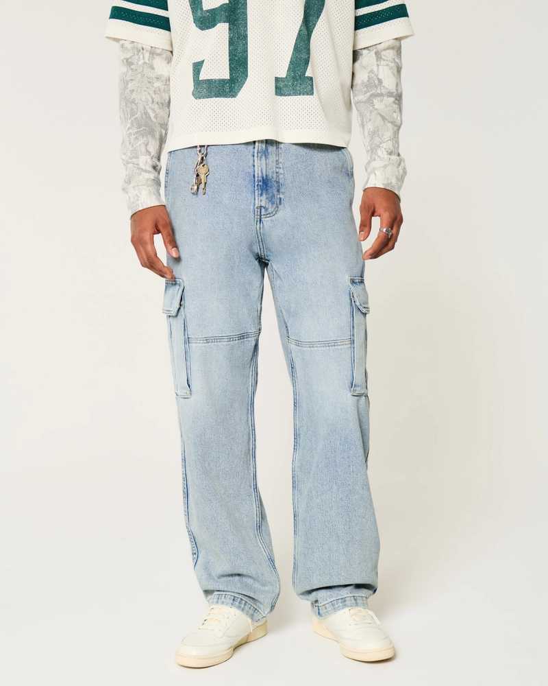 Light Wash Baggy Cargo Jeans