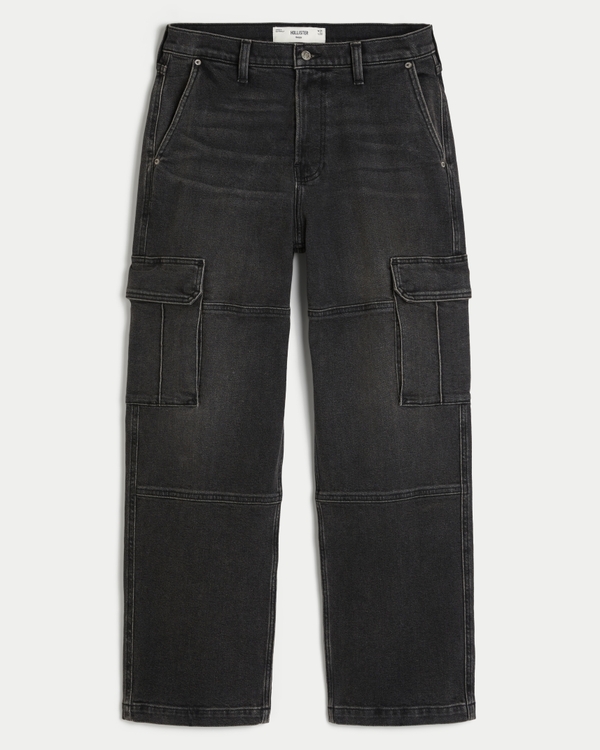 Washed Black Baggy Cargo Jeans, Wash Black view 1