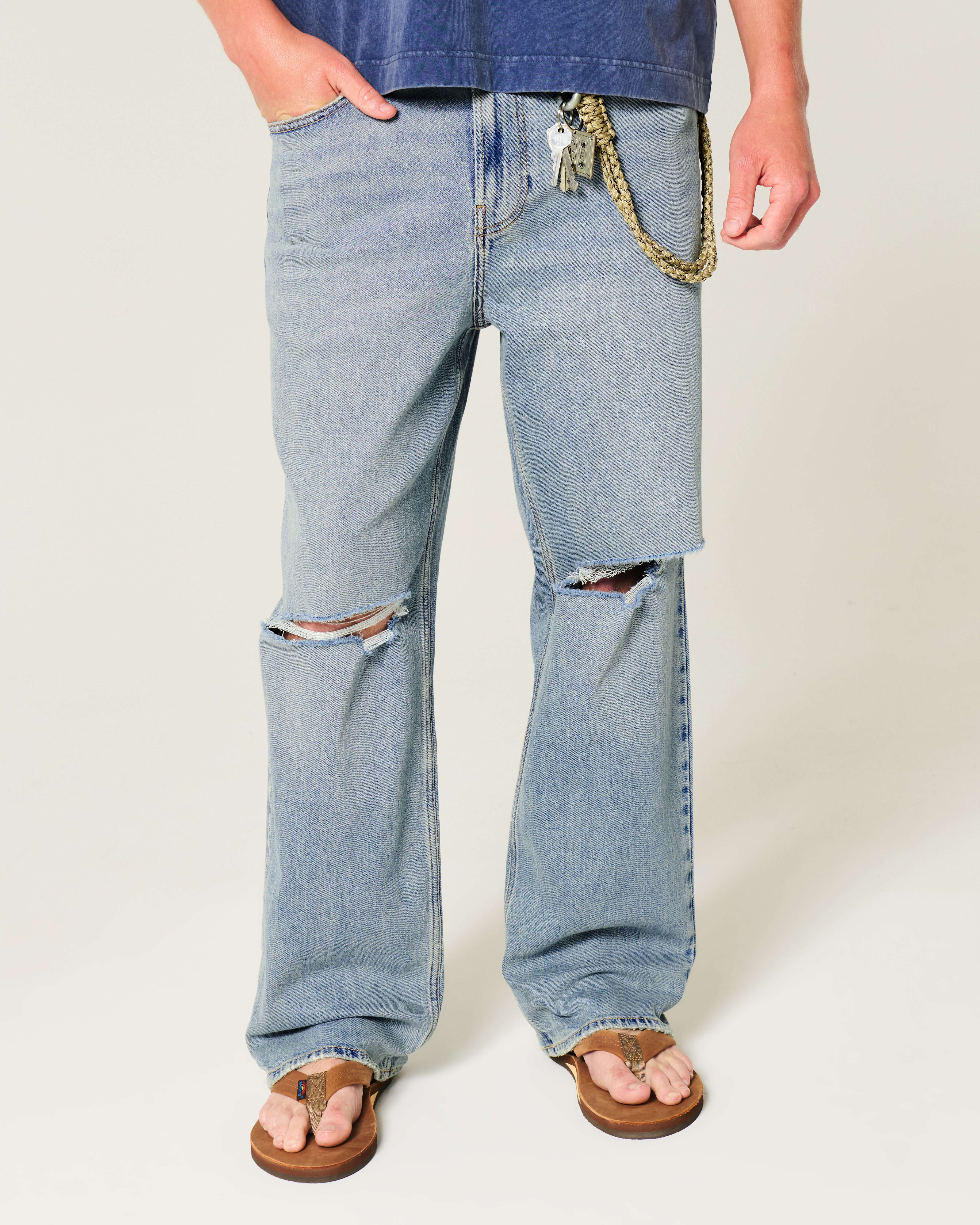Ripped Medium Wash Baggy Jeans