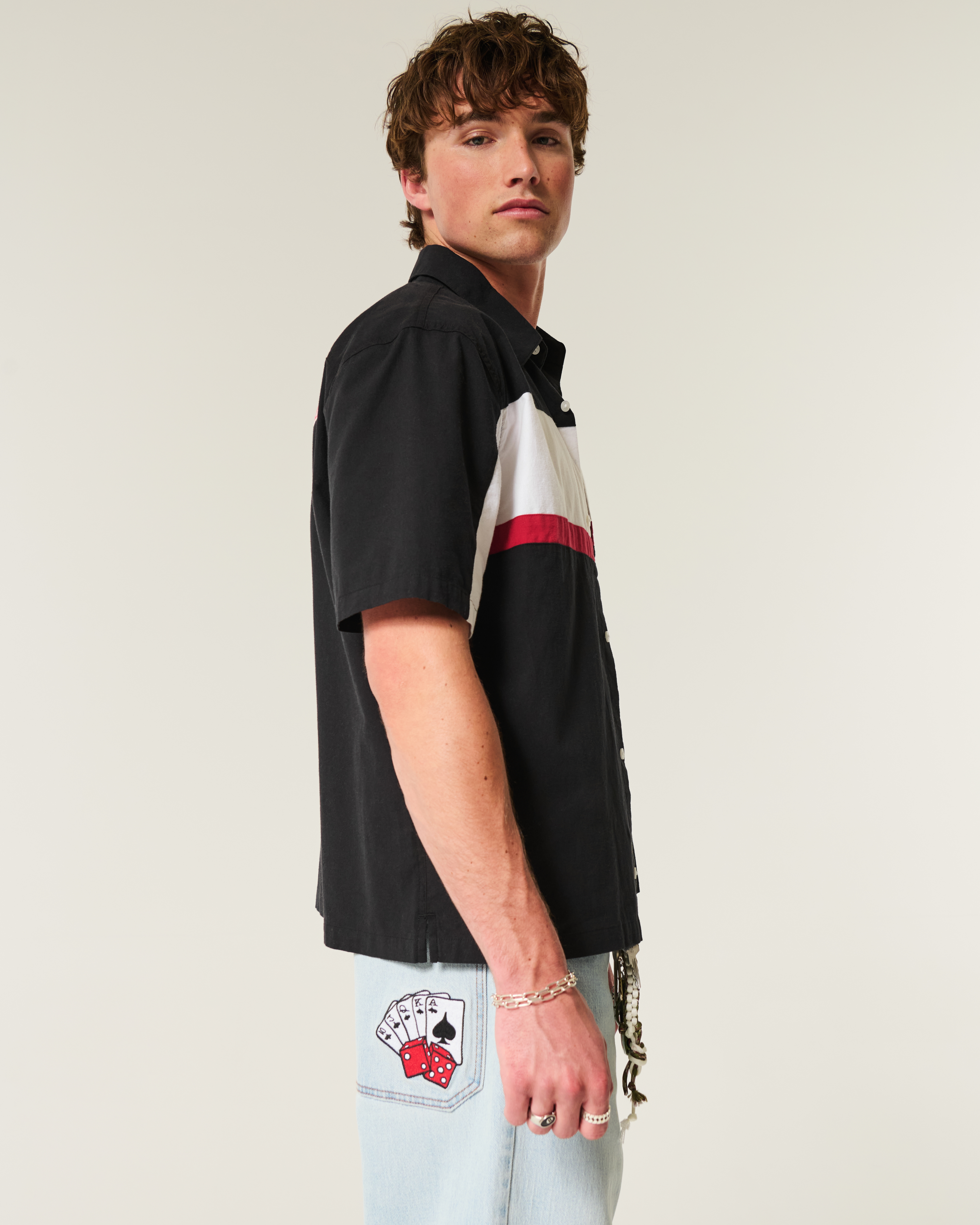 Light Wash Playing Cards Graphic Super Baggy Jeans
