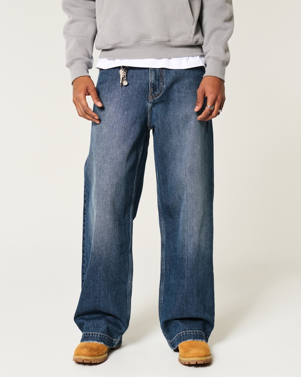 Dark Wash Logo Embroidery Super Baggy Jeans