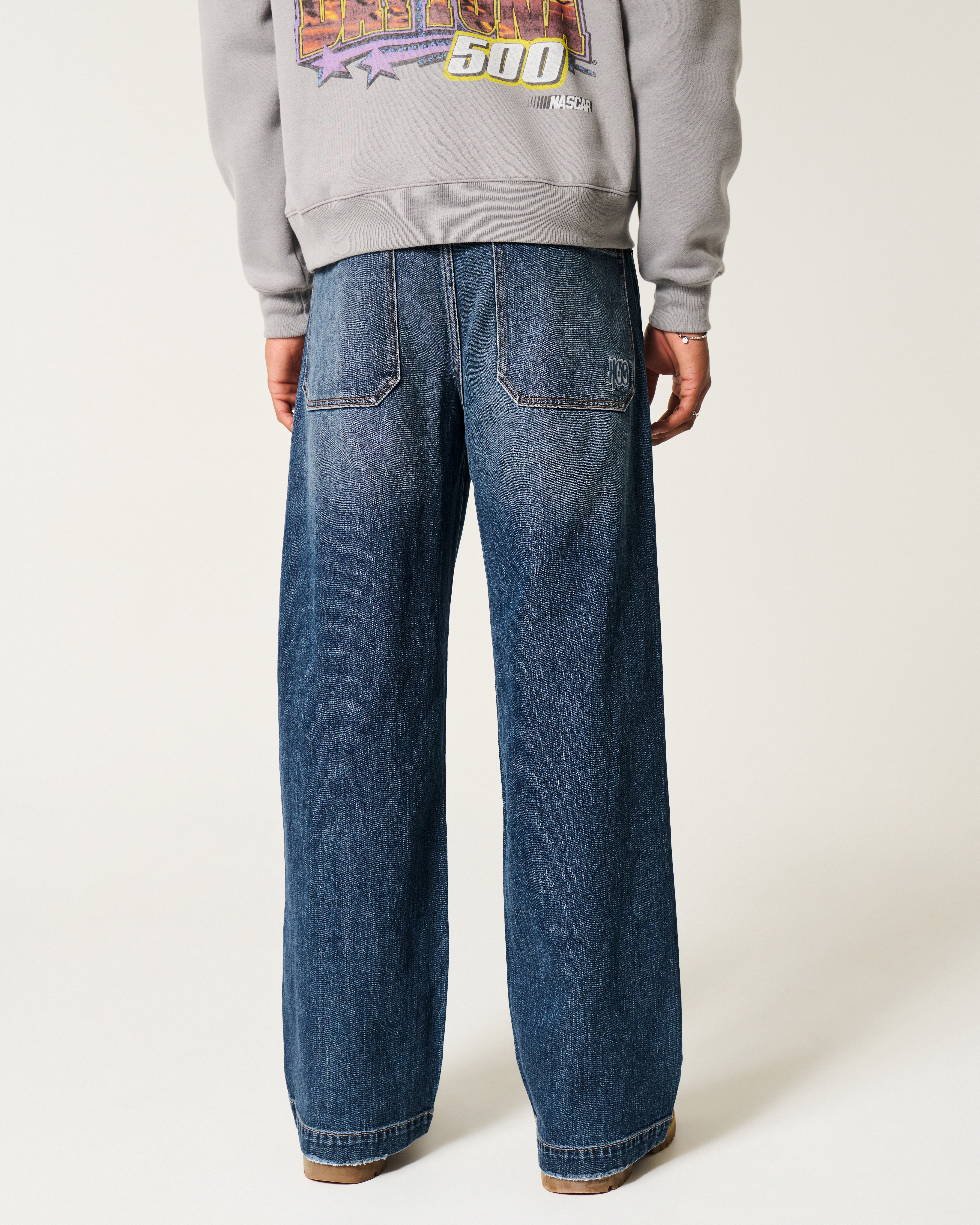 Dark Wash Logo Embroidery Super Baggy Jeans