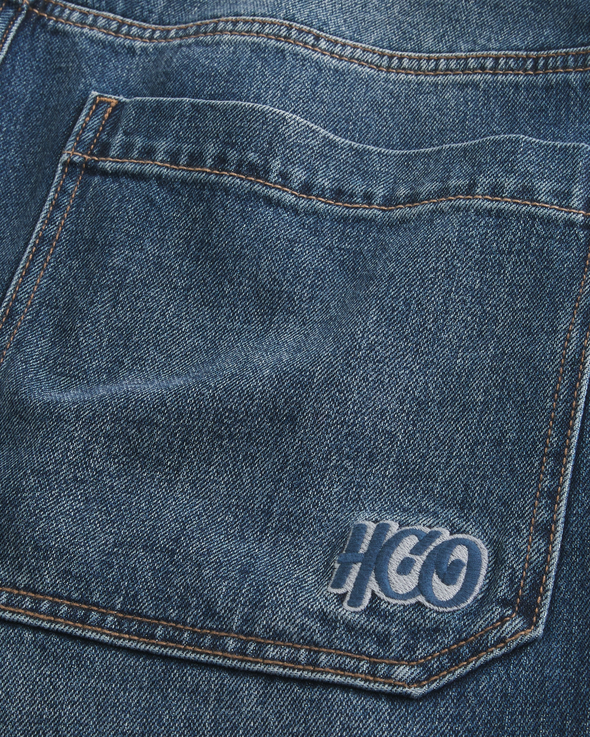 Dark Wash Logo Embroidery Super Baggy Jeans