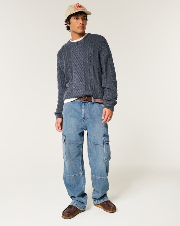 Medium Wash Baggy Cargo Jeans, Medium Wash