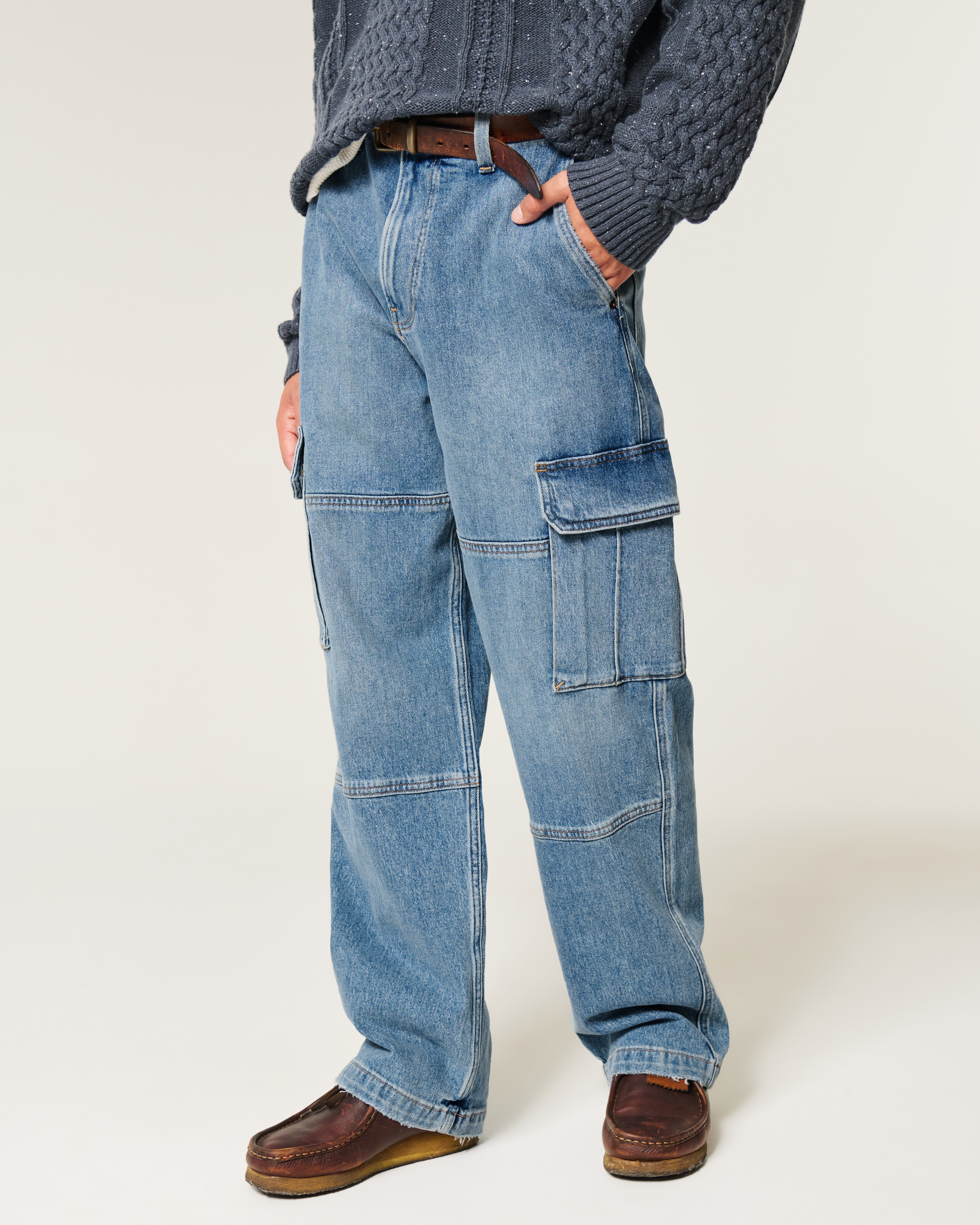 Men's Medium Wash Baggy Cargo Jeans | Men's Sale
