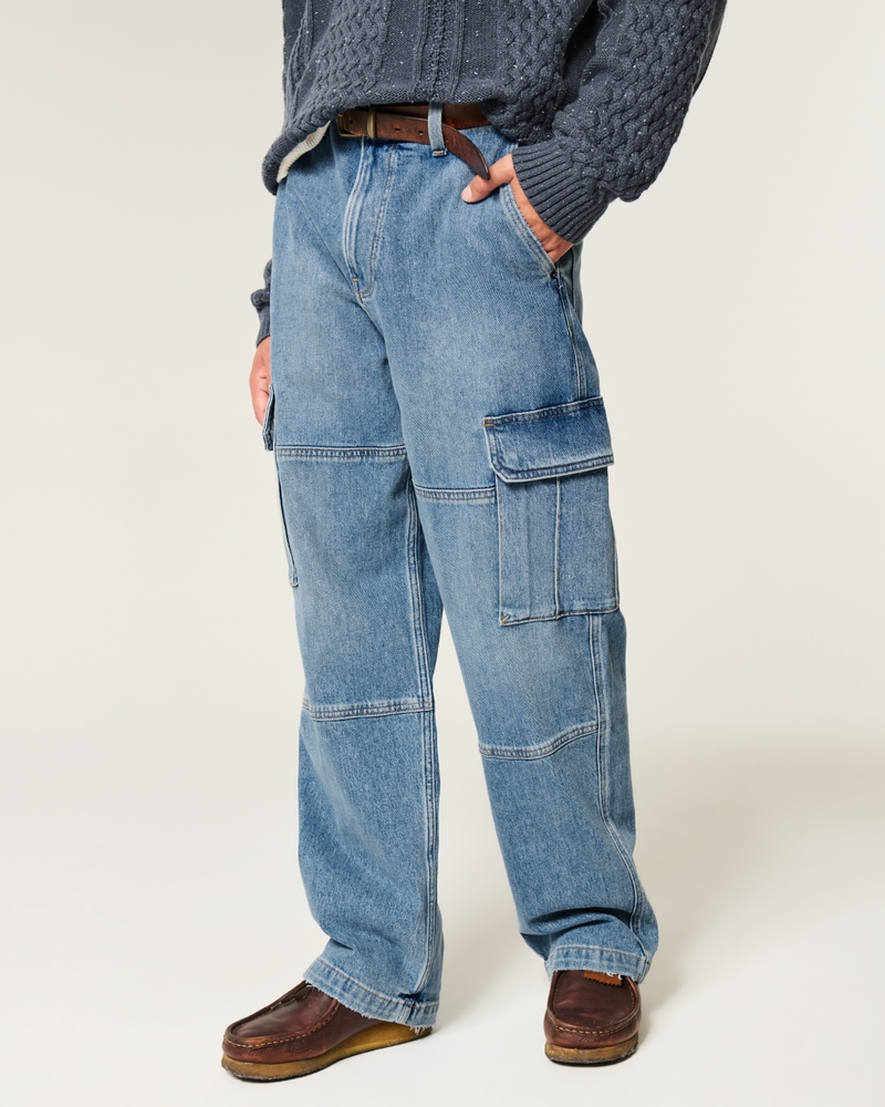 Medium Wash Baggy Cargo Jeans