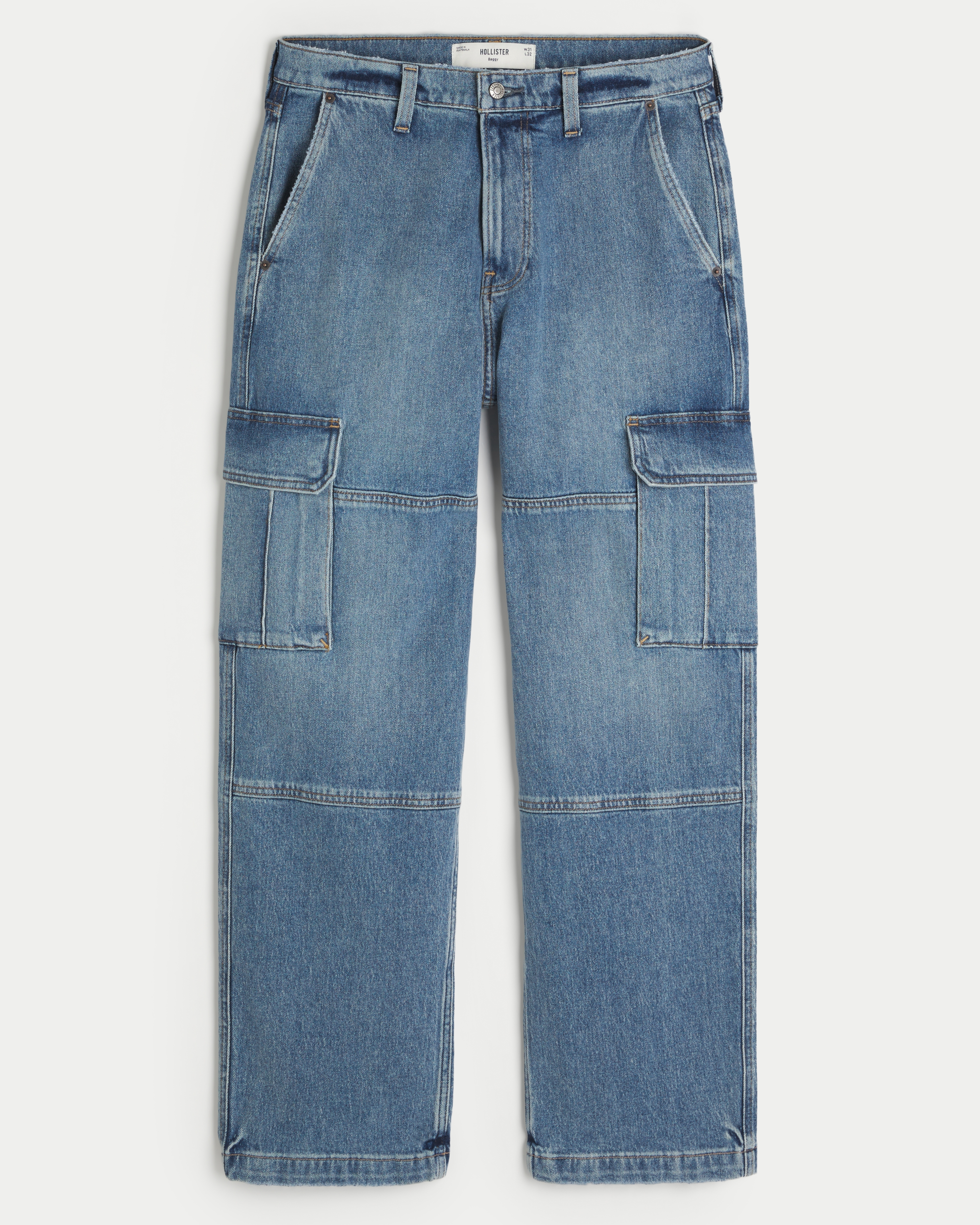 Medium Wash Baggy Cargo Jeans