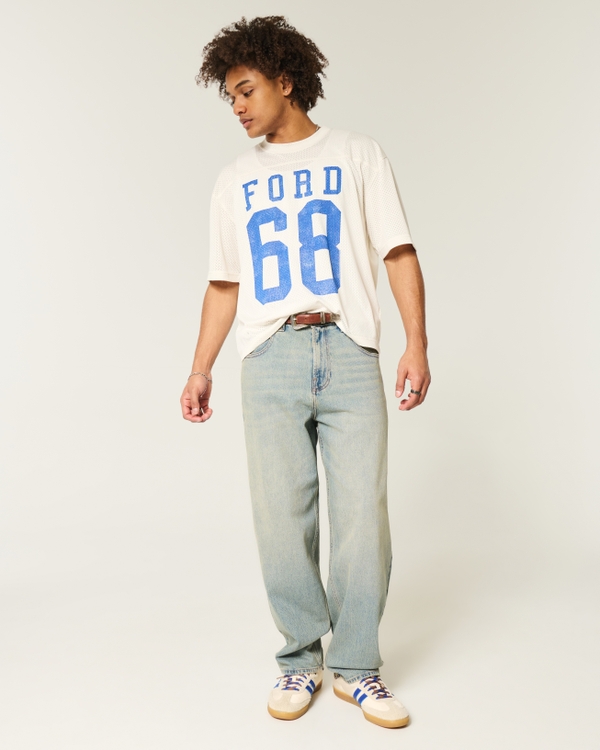 Light Wash Embroidered Dice Baggy Skater Jeans