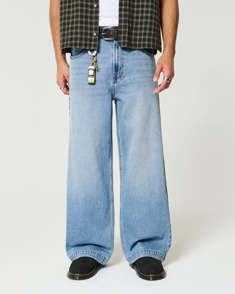 Medium Wash Wolf Graphic Super Baggy Jeans