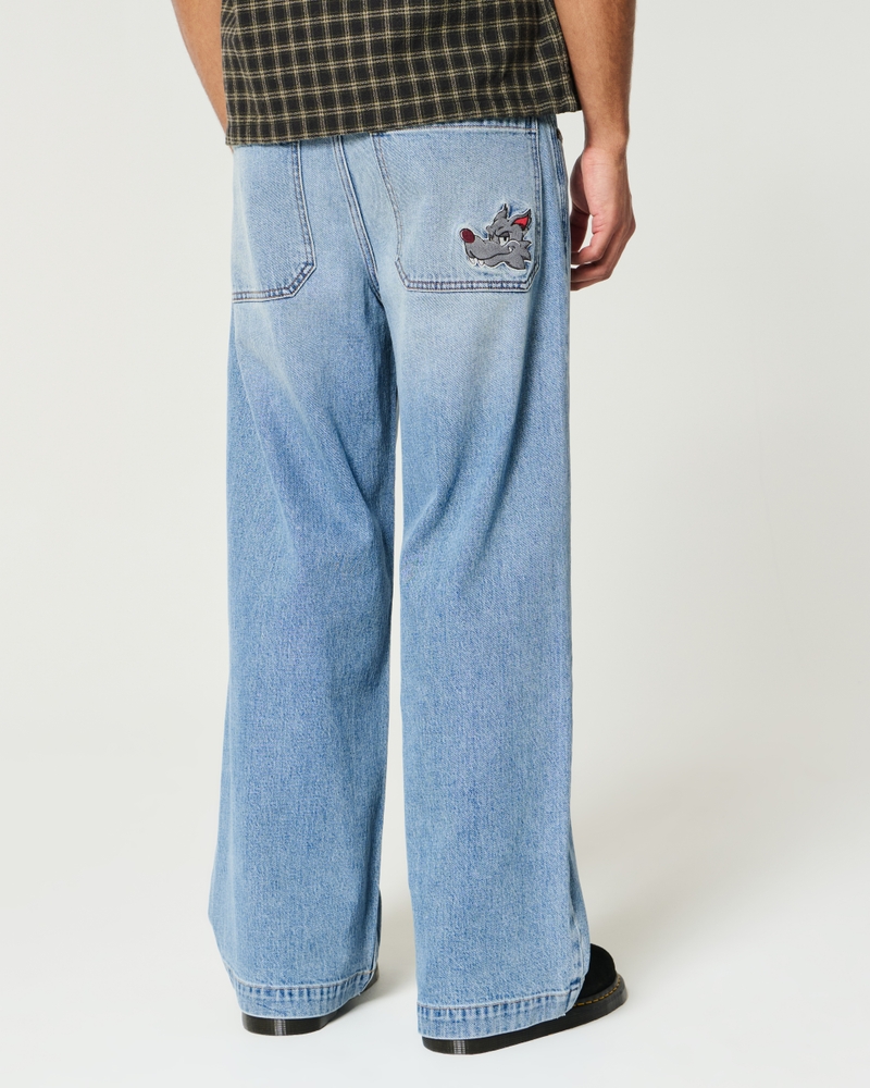 Medium Wash Wolf Graphic Super Baggy Jeans