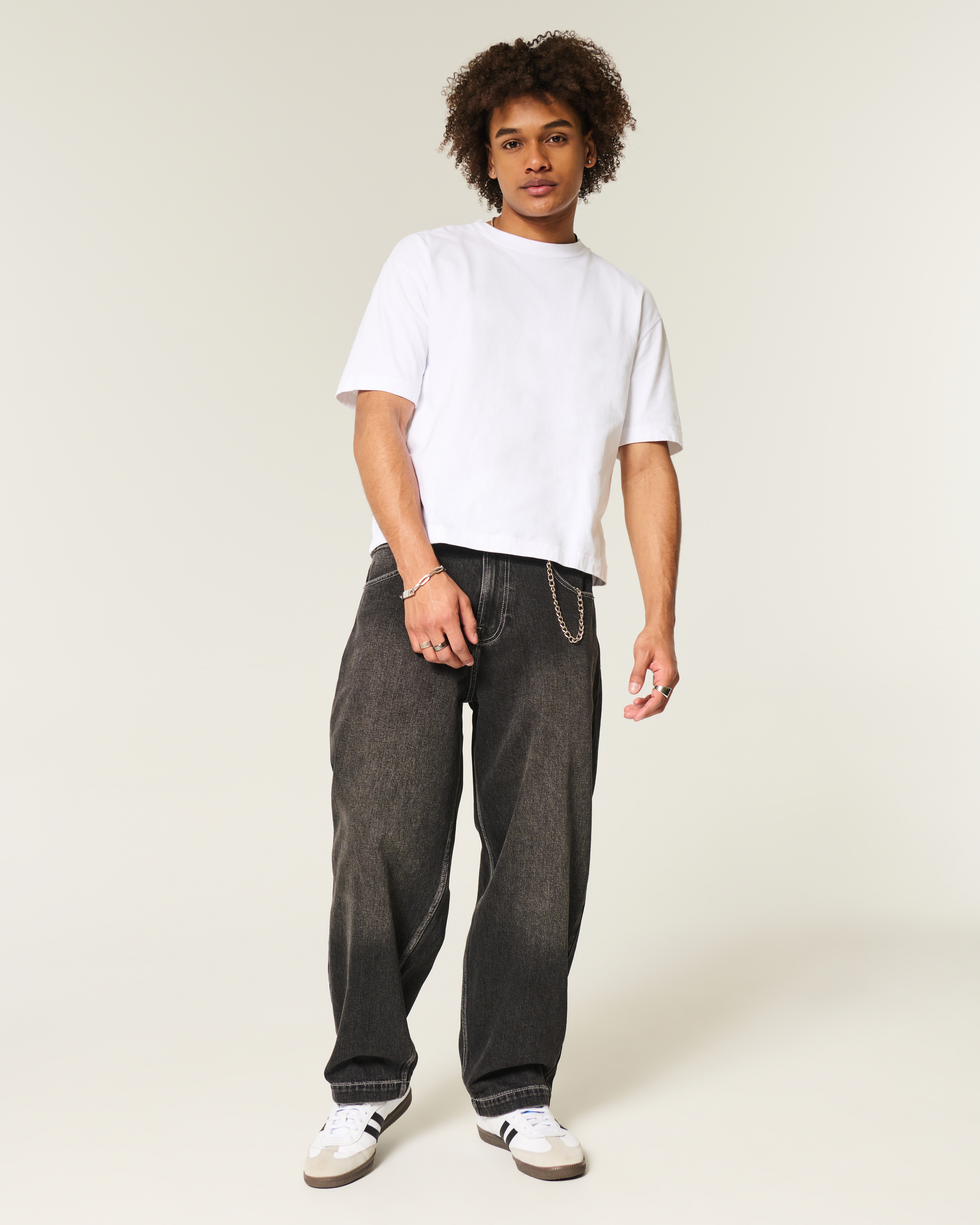 Washed Black Embroidered Snake Skater Baggy Jeans