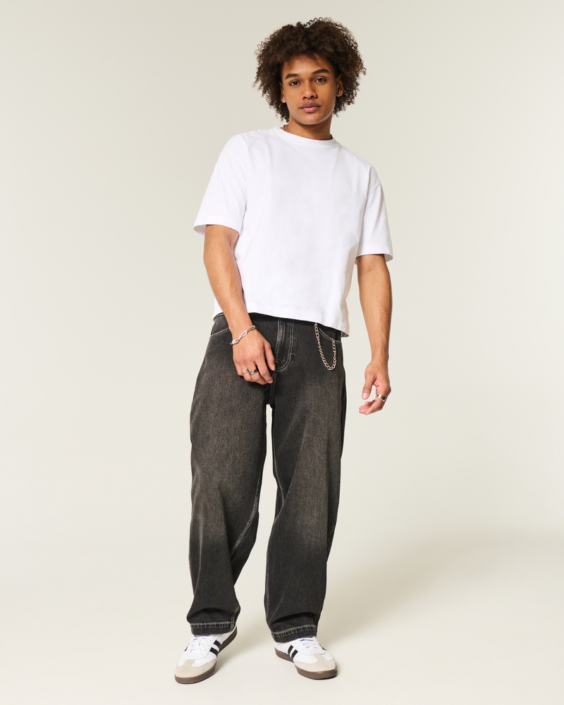 Washed Black Embroidered Snake Baggy Skater Jeans