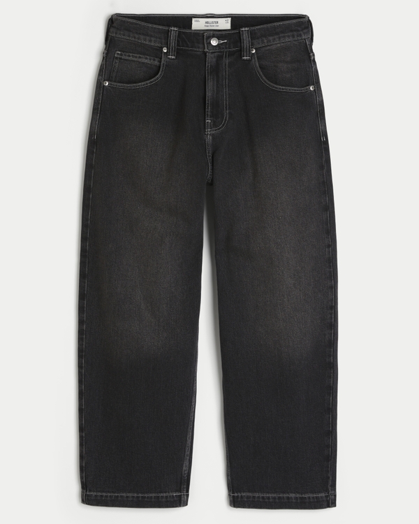 Washed Black Embroidered Snake Skater Baggy Jeans, Washed Black view 1