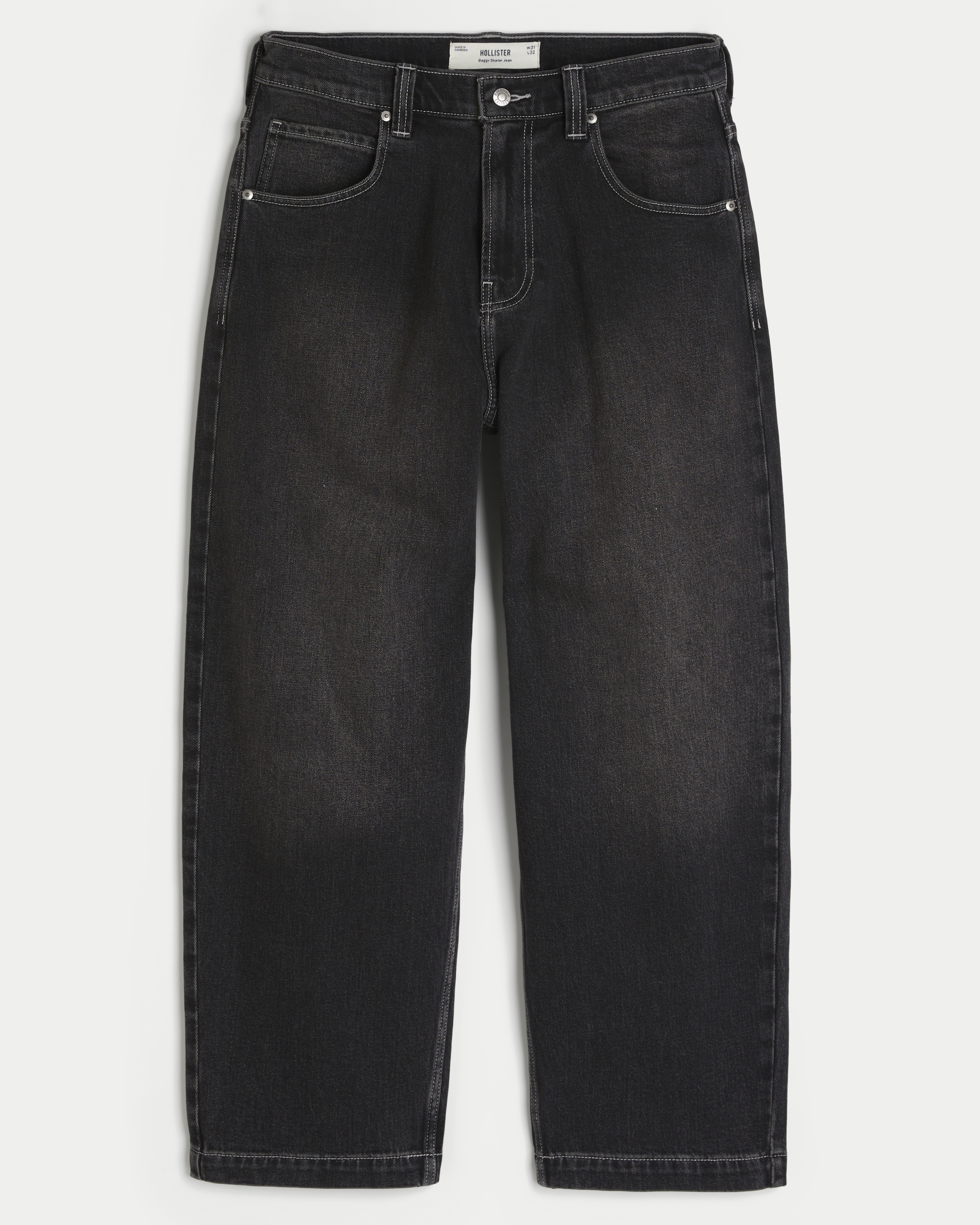 Washed Black Embroidered Snake Skater Baggy Jeans