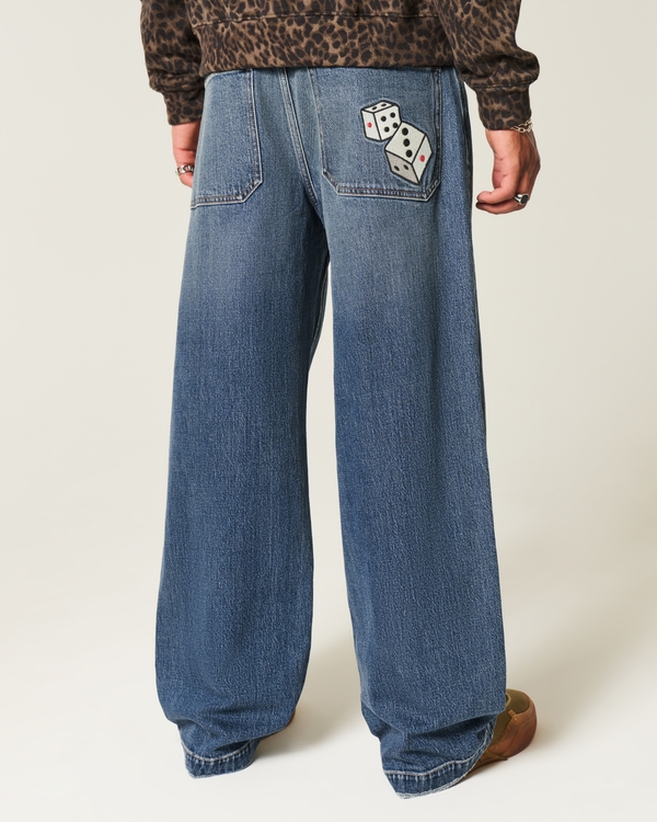 Dark Wash Dice Graphic Super Baggy Jeans