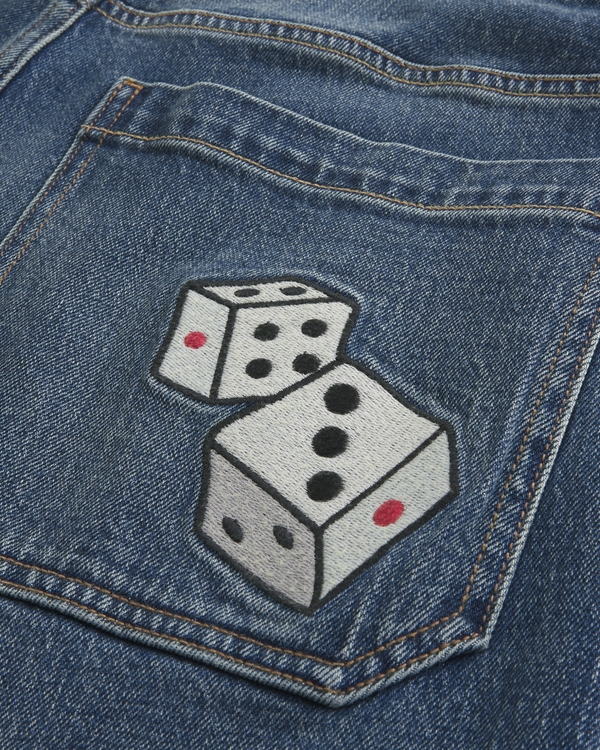 Dark Wash Dice Graphic Super Baggy Jeans