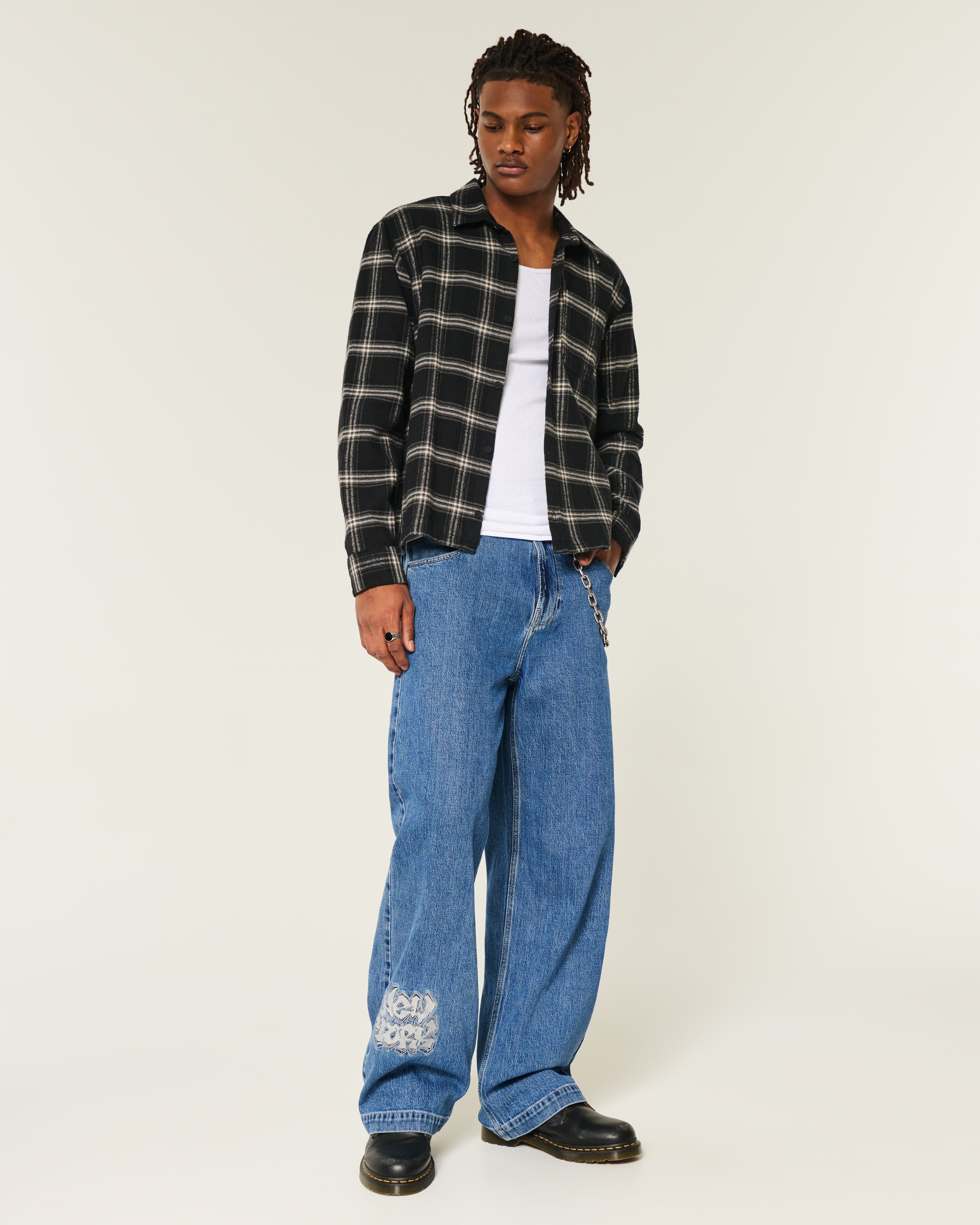 Medium Wash NYC Graphic Super Baggy Jeans