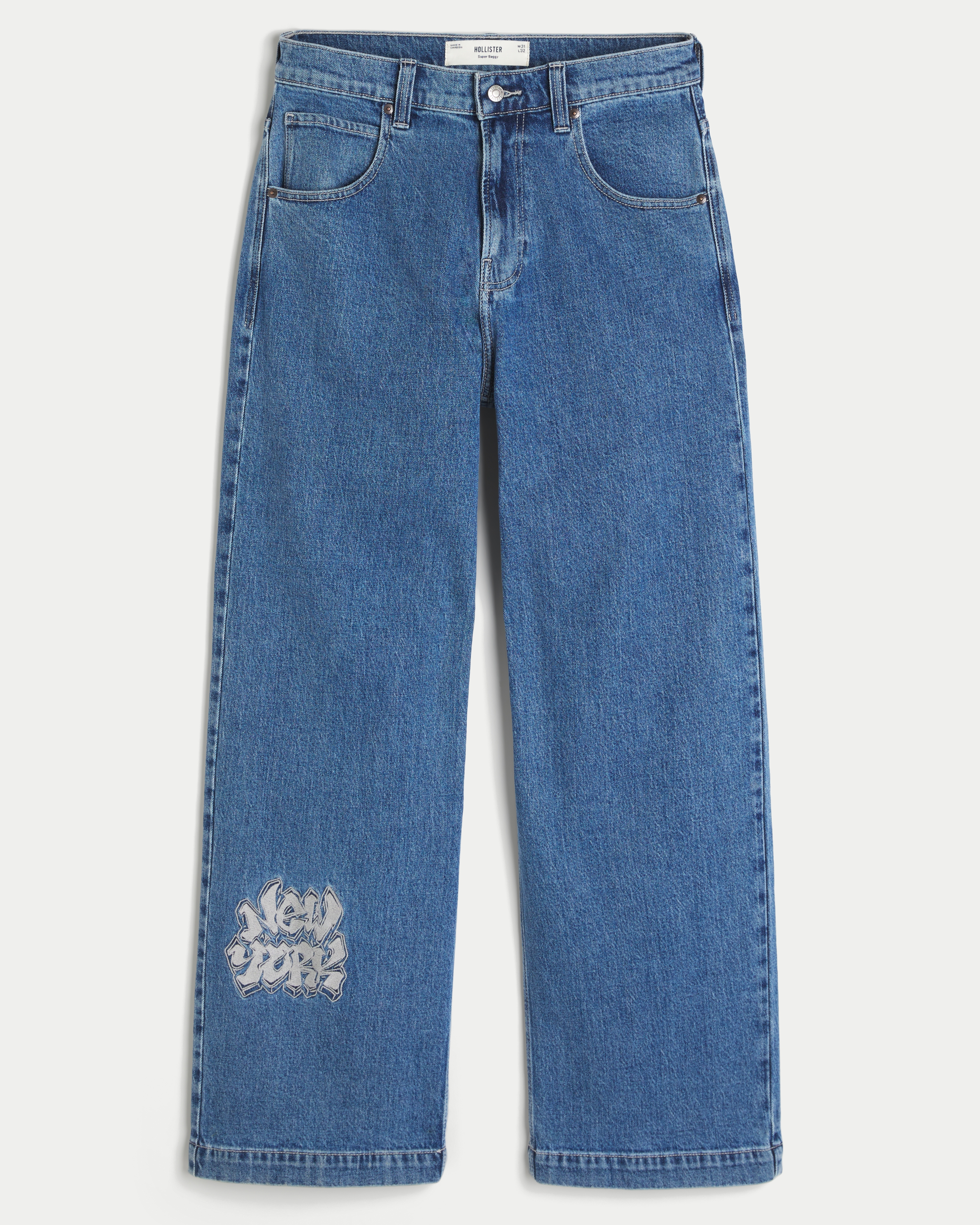 Medium Wash NYC Graphic Super Baggy Jeans
